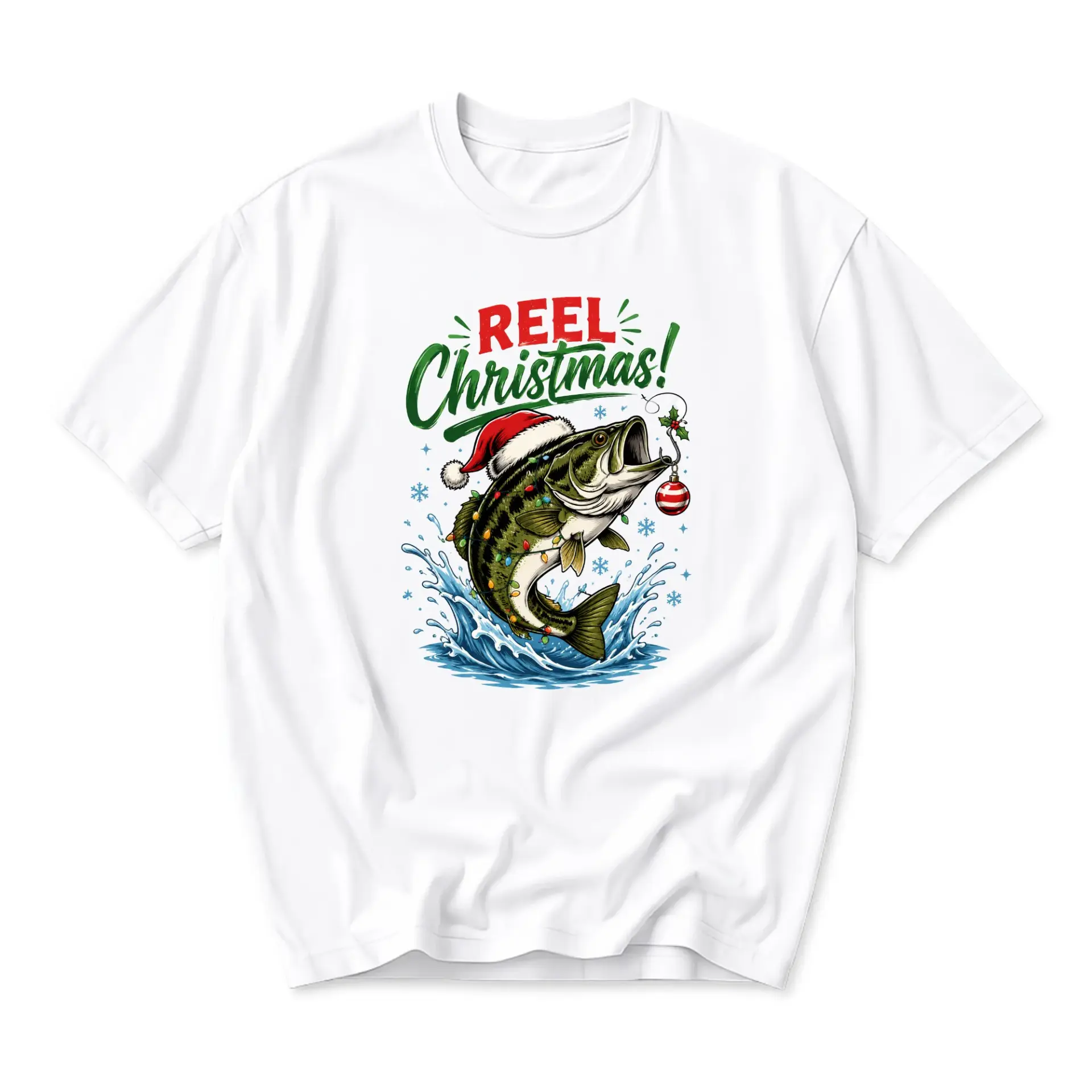 Graphic Tee Reel Christmas Fishing Holiday T-Shirt Unisex Casual Crew Neck