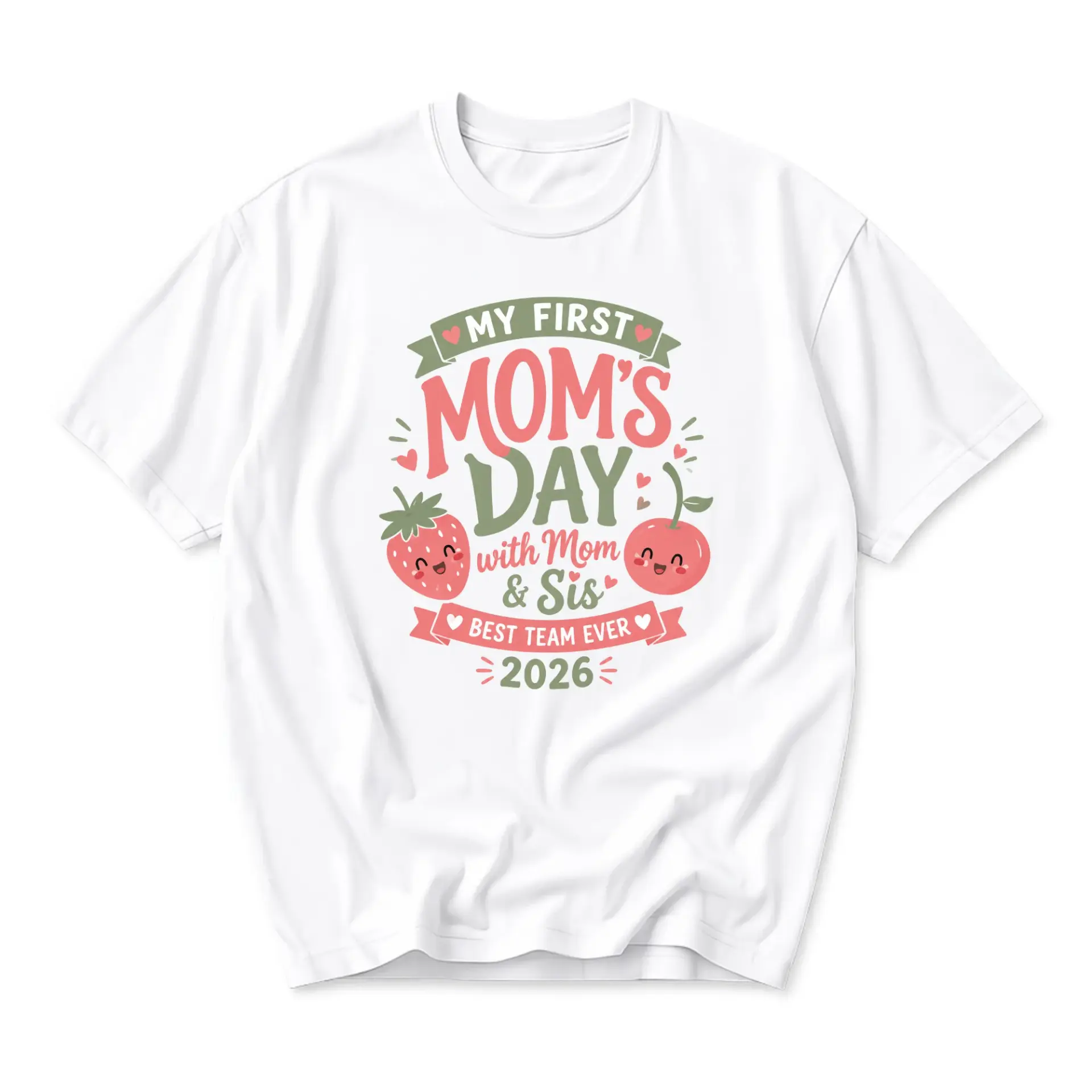 Funny Shirt My First Moms Day with Mom and Sis Graphic Tee Casual Unisex Crew Neck Short Sleeve Cotton Apparel