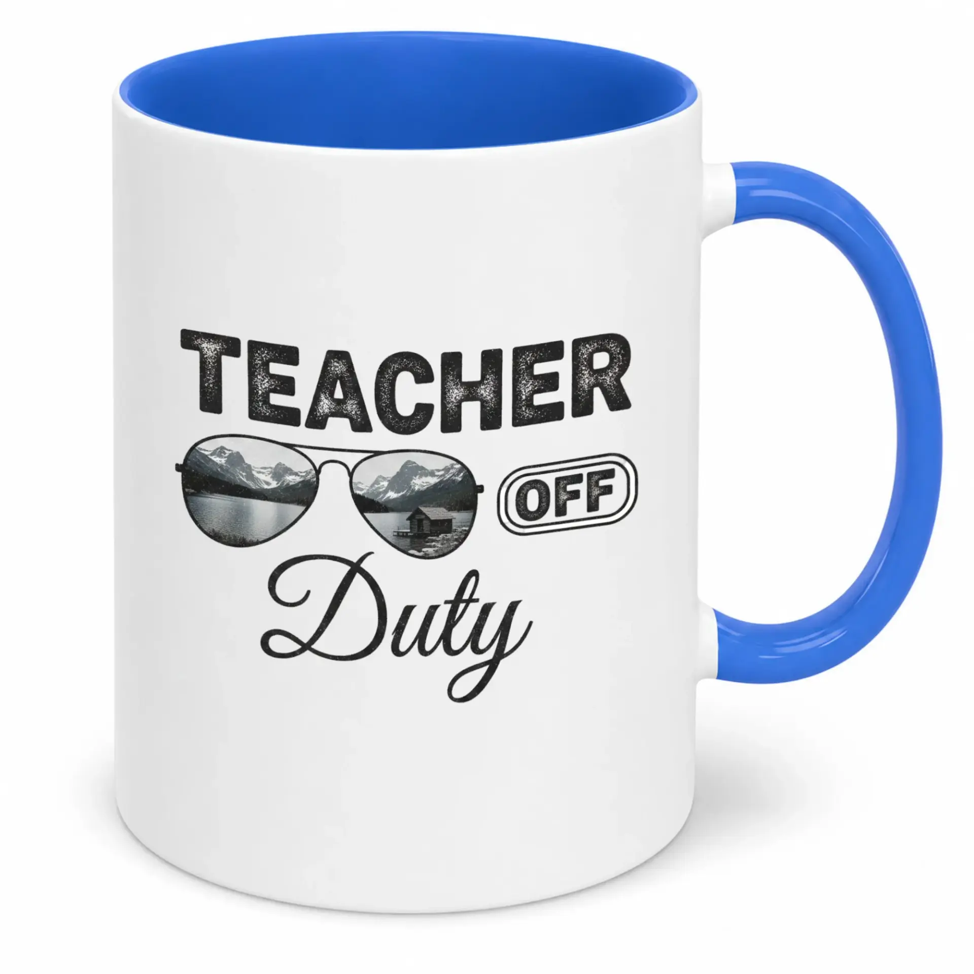 Funny Teacher Off Duty Coffee Mug with Scenic Sunglasses Design for Relaxing Getaways - Ceramic Beverage Cup Gift