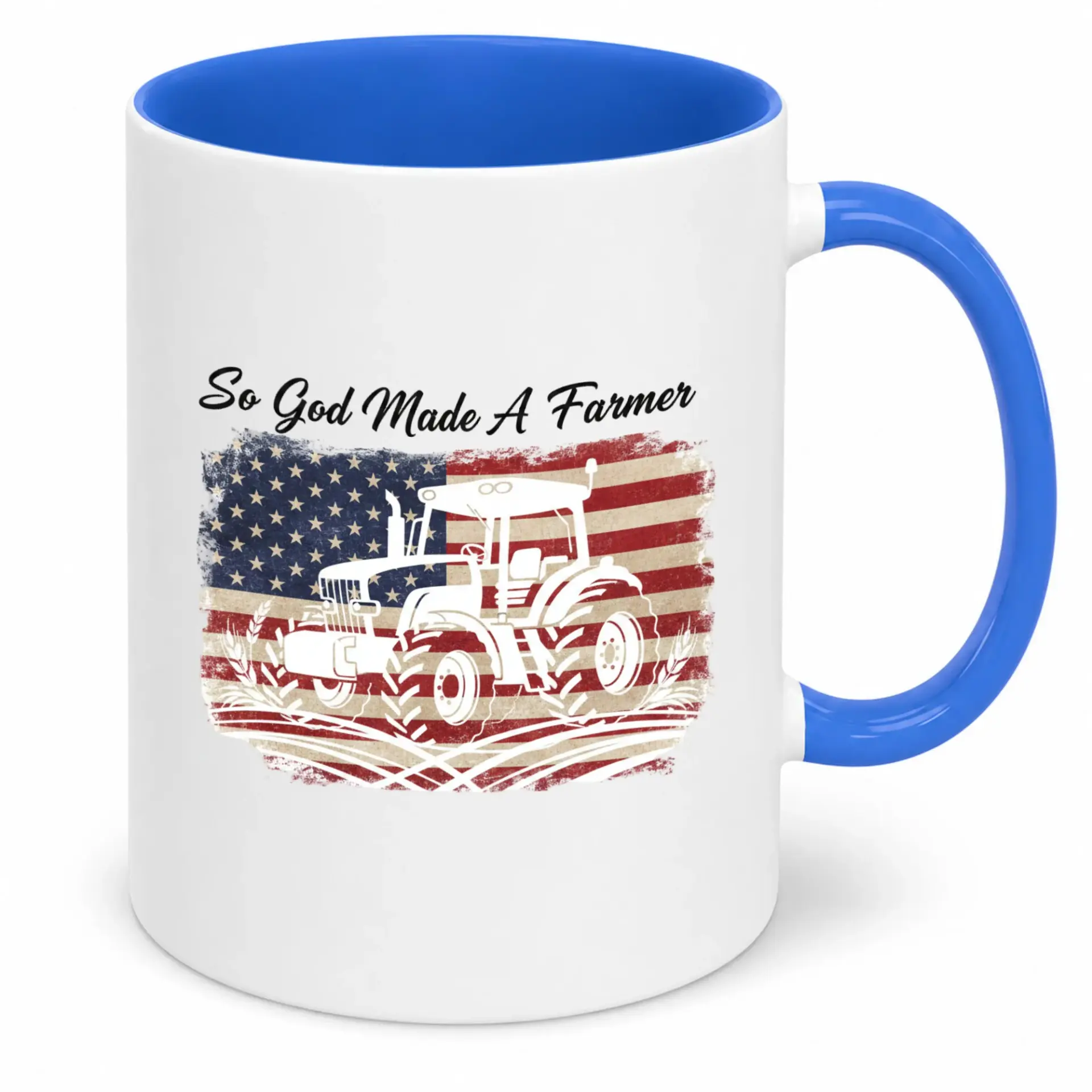 Ceramic Coffee Mug so God Made a Farmer Patriotic American Flag Tractor Design Beverage Cup for Home Office
