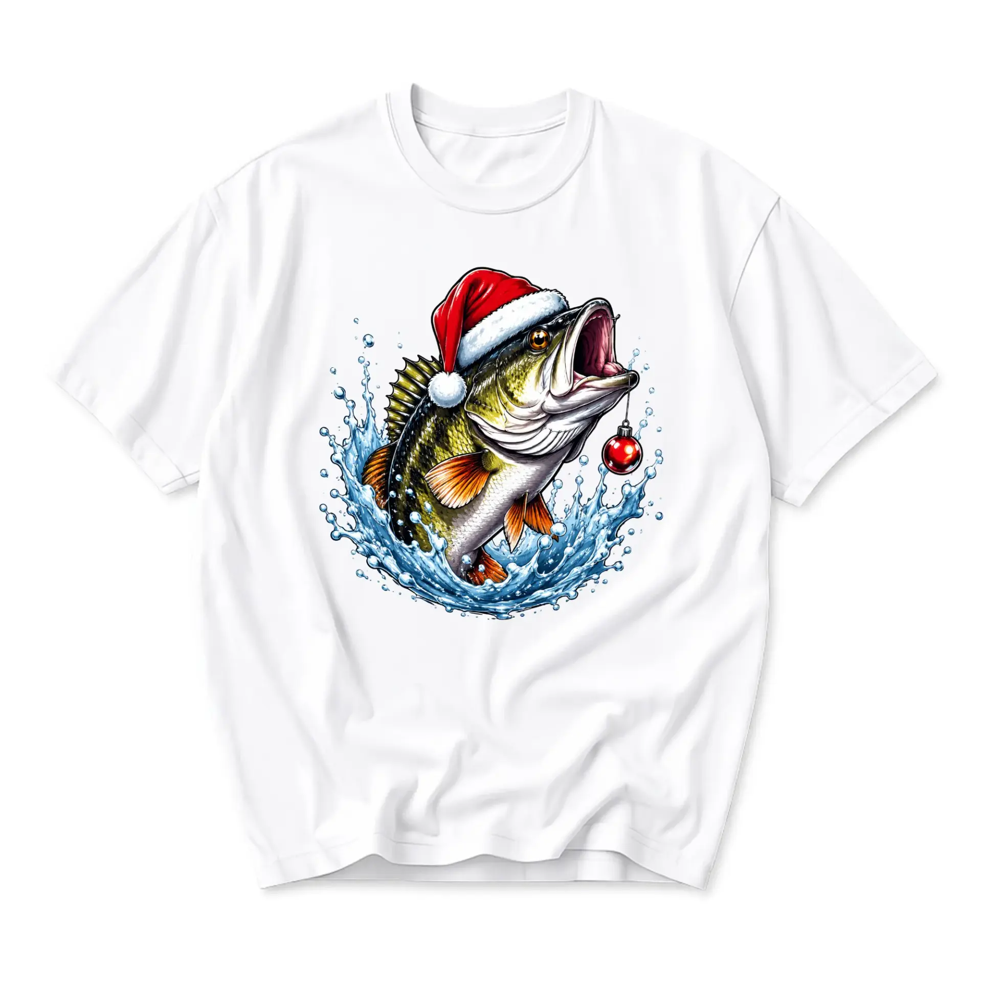 Funny Shirt Christmas Fishing Graphic Tee for Men and Women Holiday Apparel Festive Casual Unisex Crew Neck
