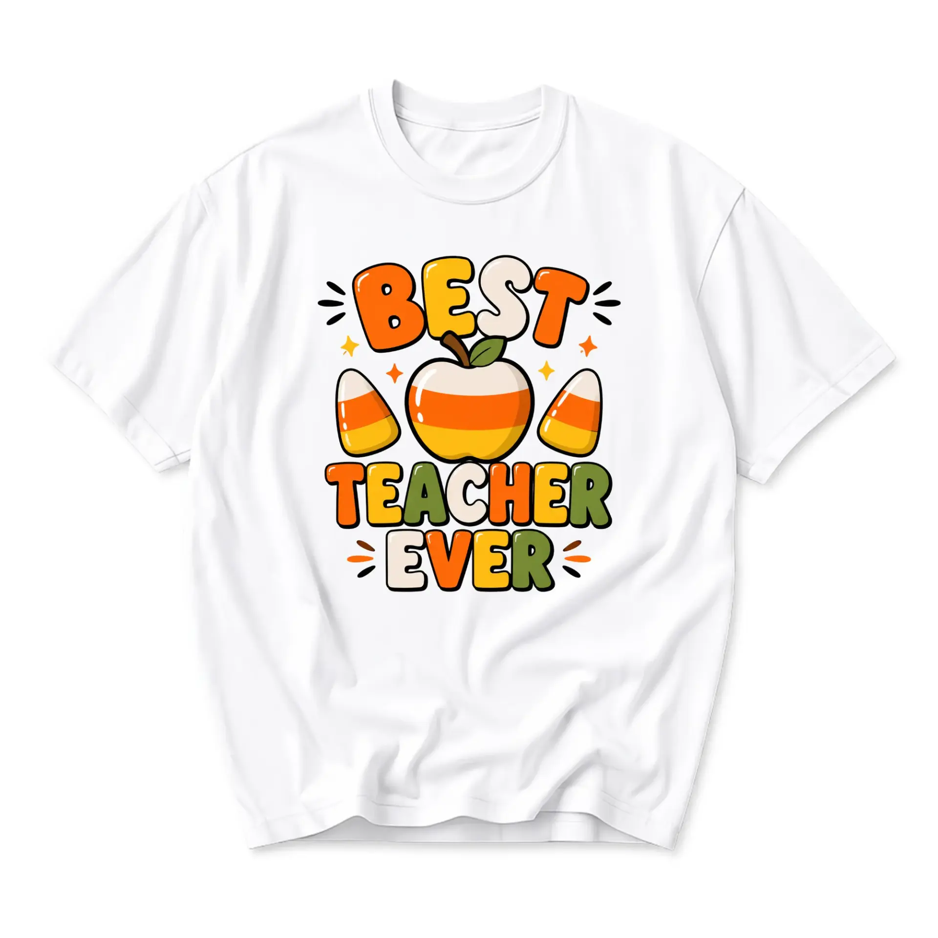 Graphic Tee Best Teacher Ever Fall Theme Apparel Seasonal School Uniform Casual Unisex Crew Neck Cotton Shirt