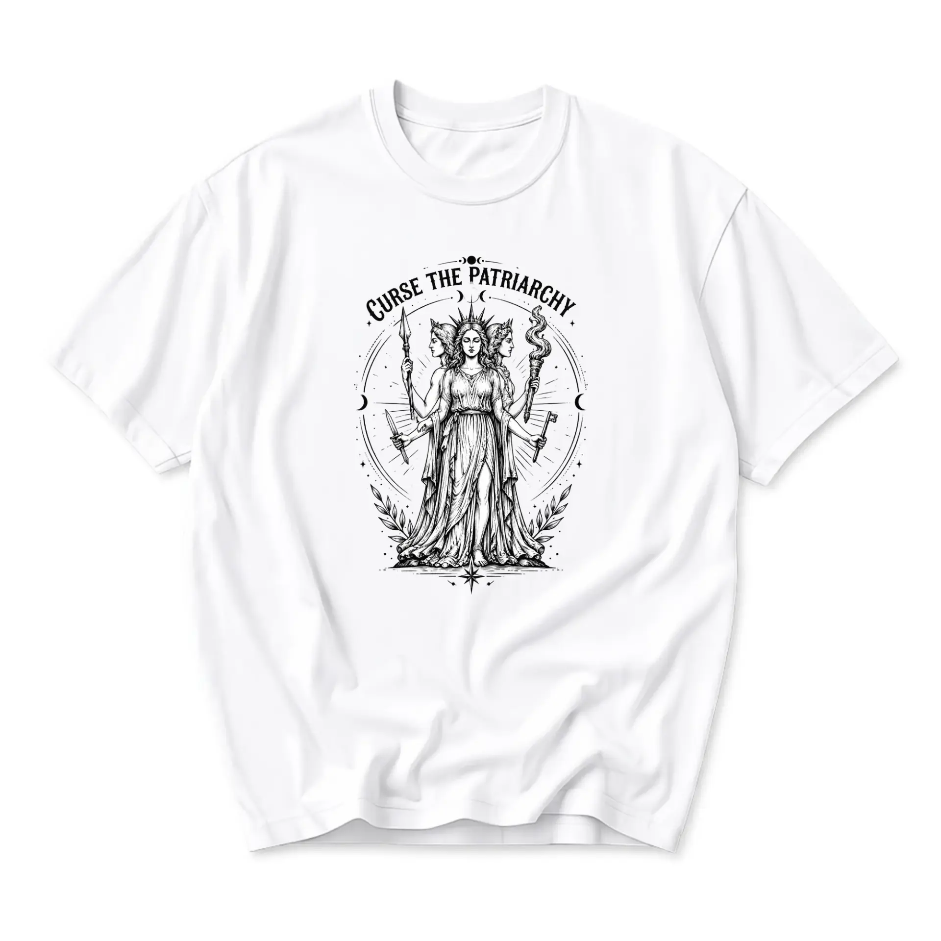Graphic Tee Curse the Patriarchy Unisex T-Shirt Celestial Goddess Illustration Casual Short Sleeve Crew Neck Shirt
