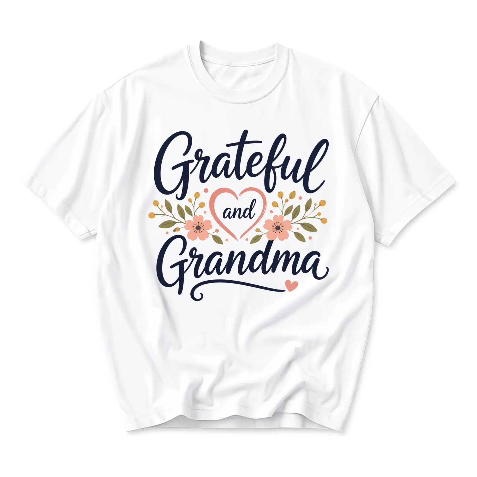 Graphic Tee Grateful and Grandma Floral Heart Design Unisex Cotton Crew