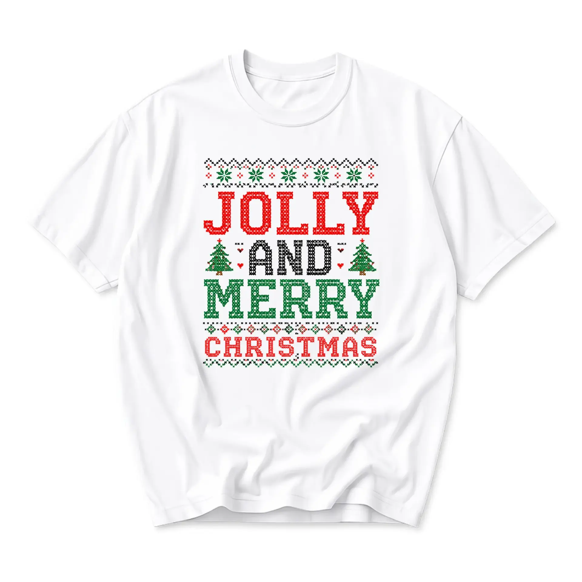 Funny Shirt Jolly and Merry Christmas Graphic Tee Unisex Holiday Season Crew Neck Short Sleeve Casual Cotton T-Shirt