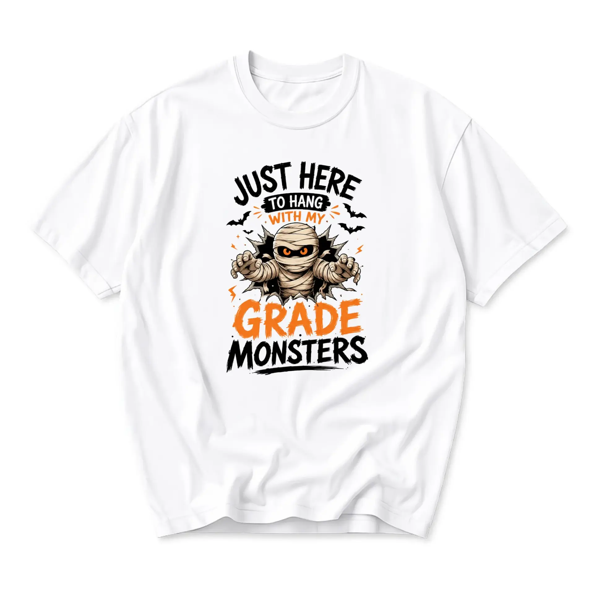 Funny Shirt Just Here to Hang with My Grade Monsters Graphic Printed Unisex Crew Neck Casual Everyday Holiday Tee