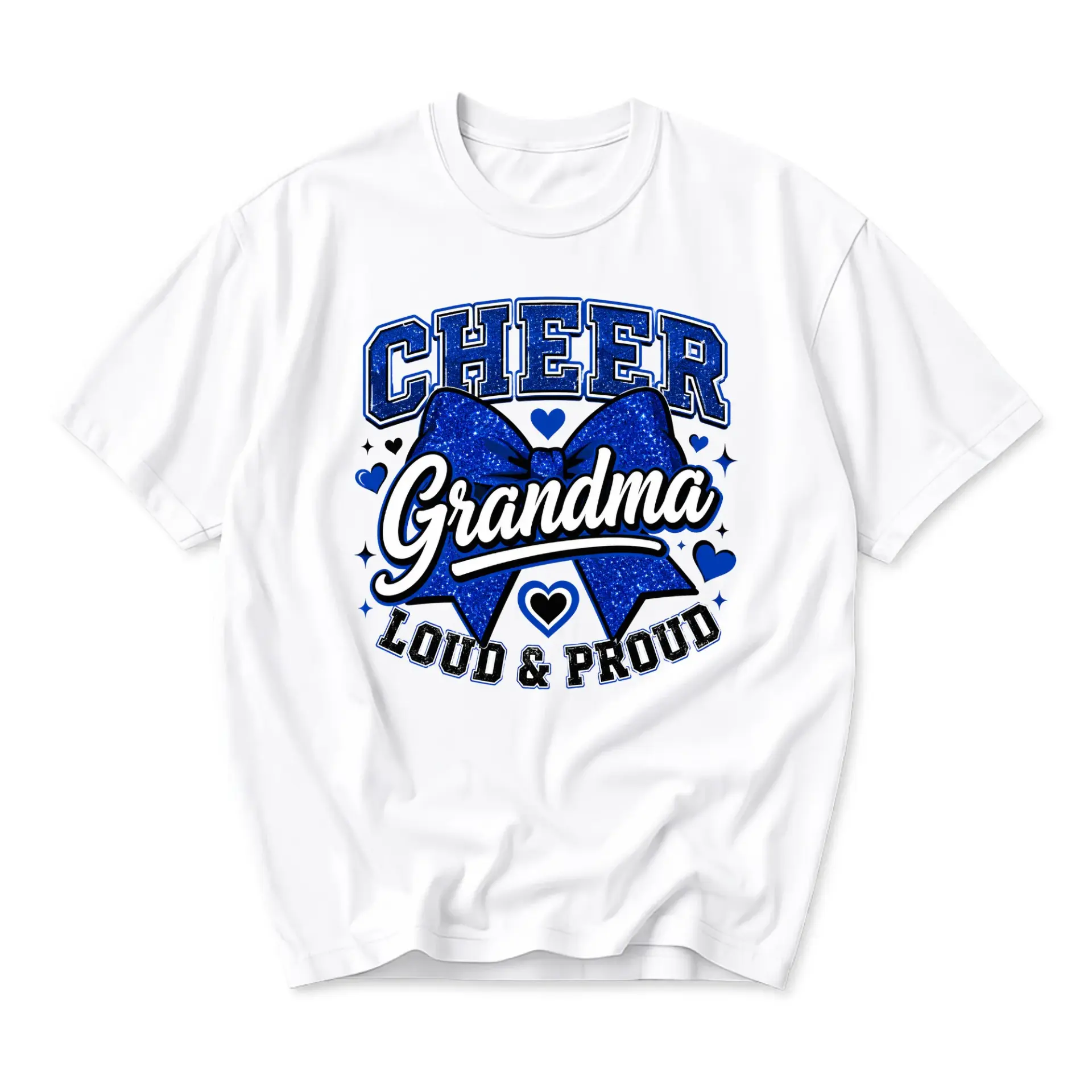 Graphic Tee Cheer Grandma Loud and Proud Glitter Bow Design Unisex Cotton Crew Neck Casual Shirt