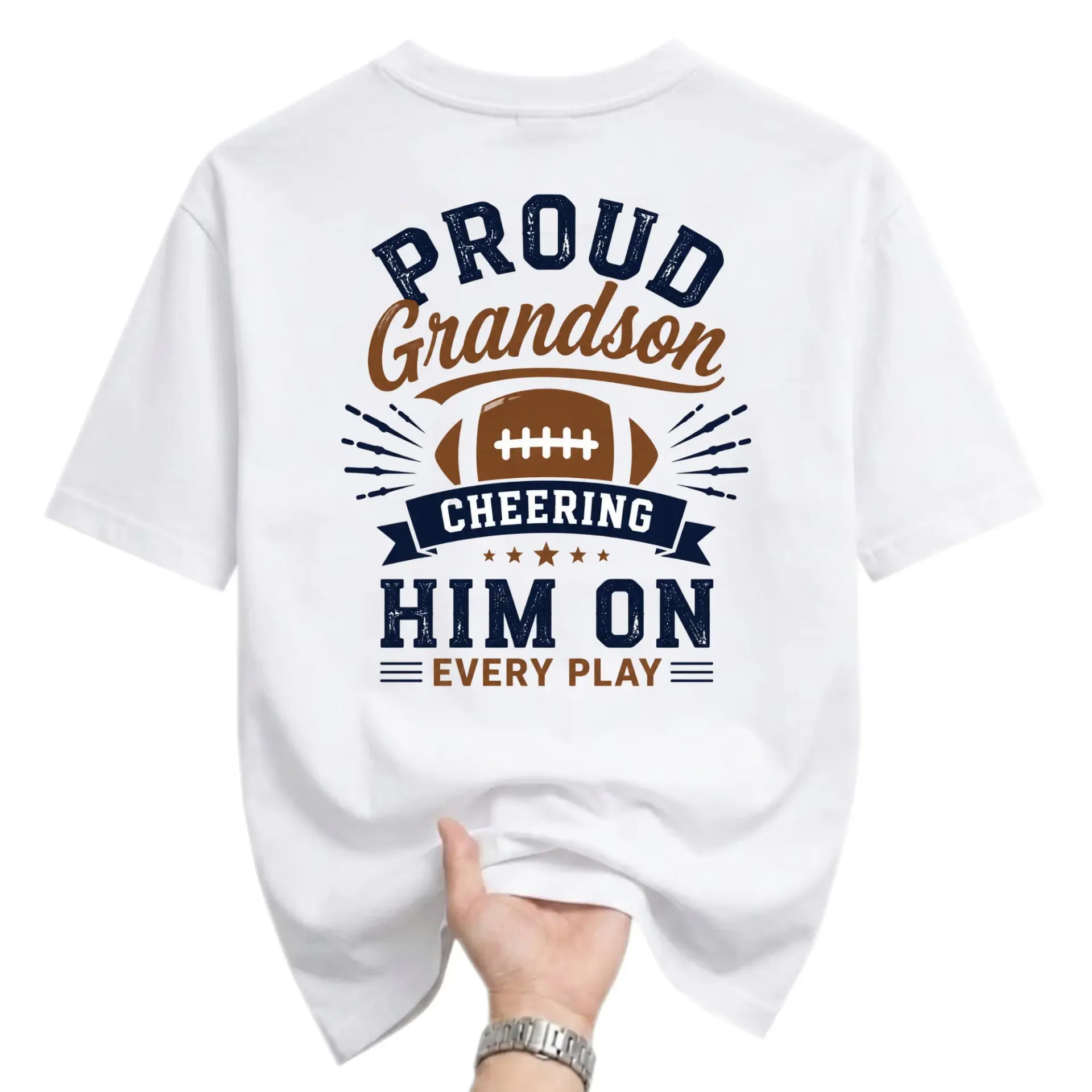 Graphic Tee Proud Grandson Cheering Him on Every Play Football Fan Unisex Short Sleeve Crew Neck Casual Shirt