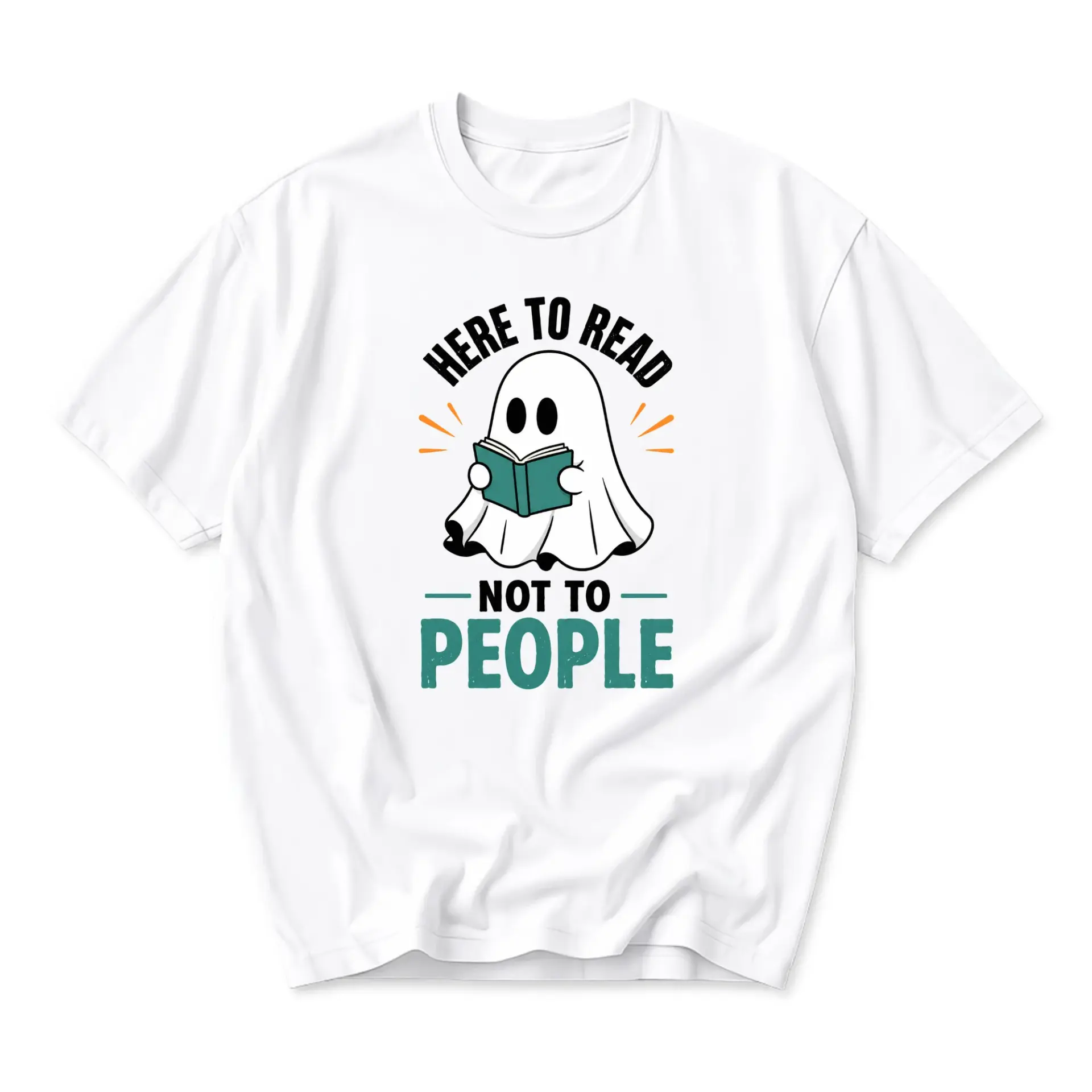 Graphic Tee Here to Read Not to People Funny Ghost Shirt Casual Unisex Crew Neck Short Sleeve Cotton Apparel