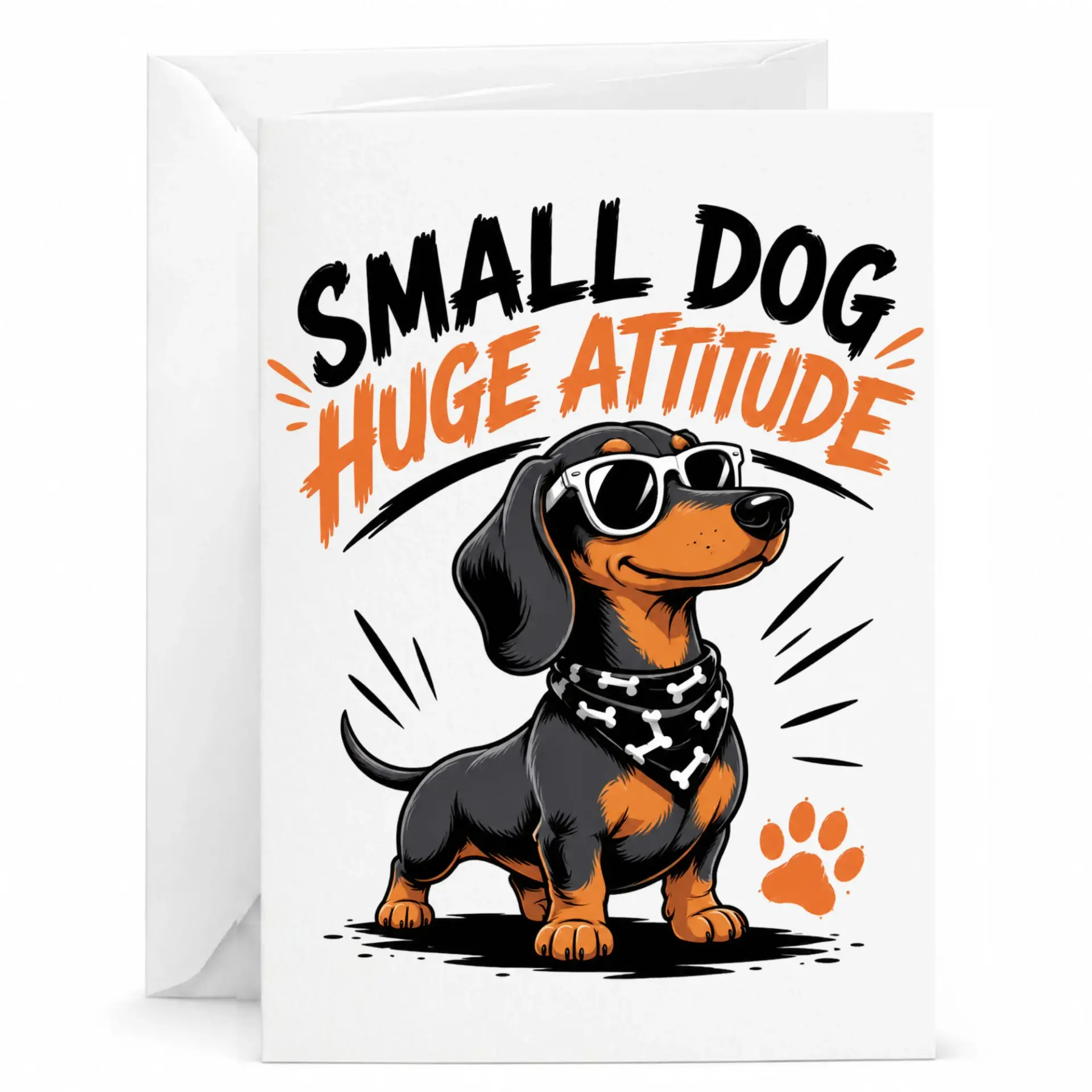 Funny Dog Greeting Card Small Huge Attitude Dachshund Lover Note for Birthdays and Anniversaries with White Envelope