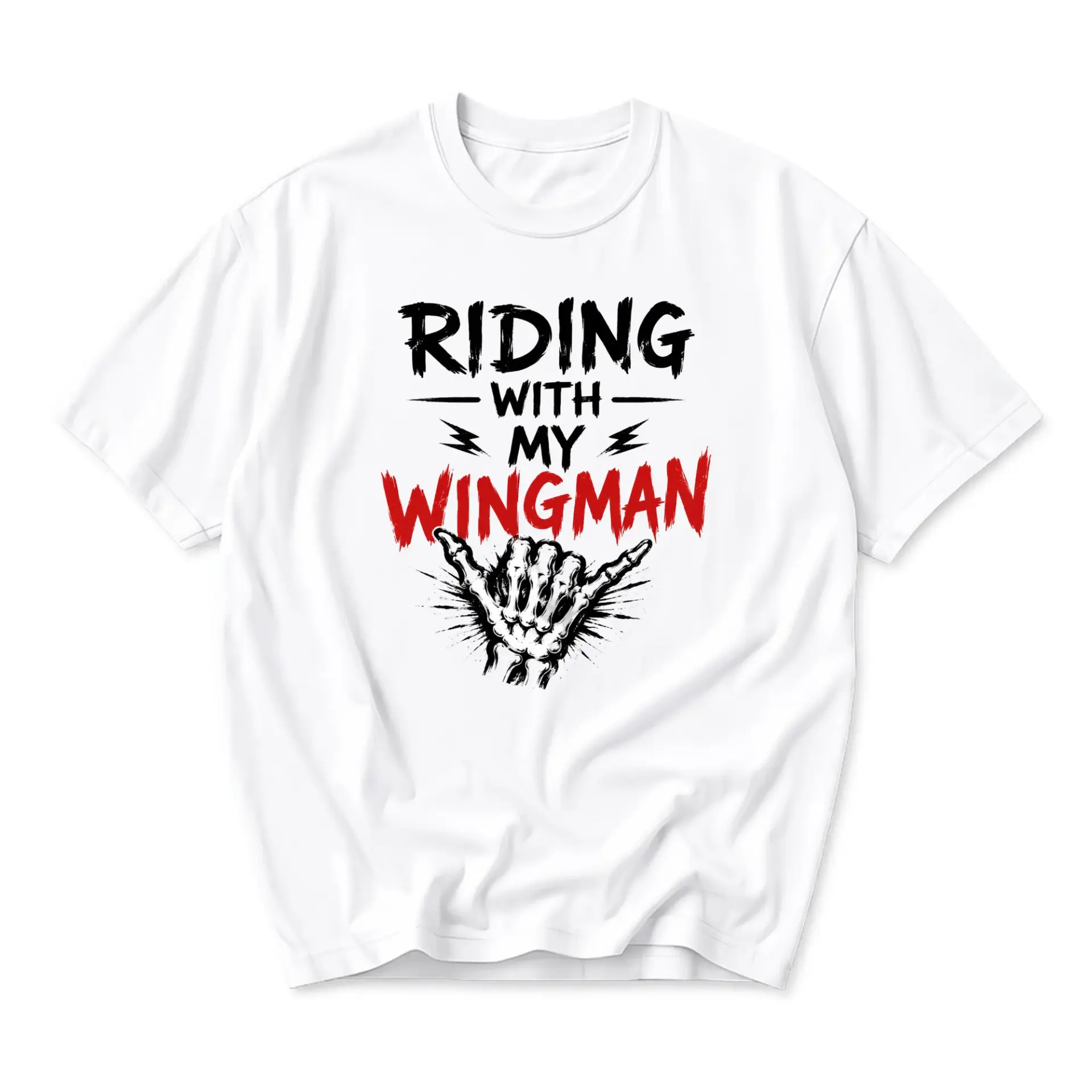 T-shirt Graphic Tee Riding with My Wingman Skeleton Hand Design Unisex Casual Apparel for Everyday Comfort and Style