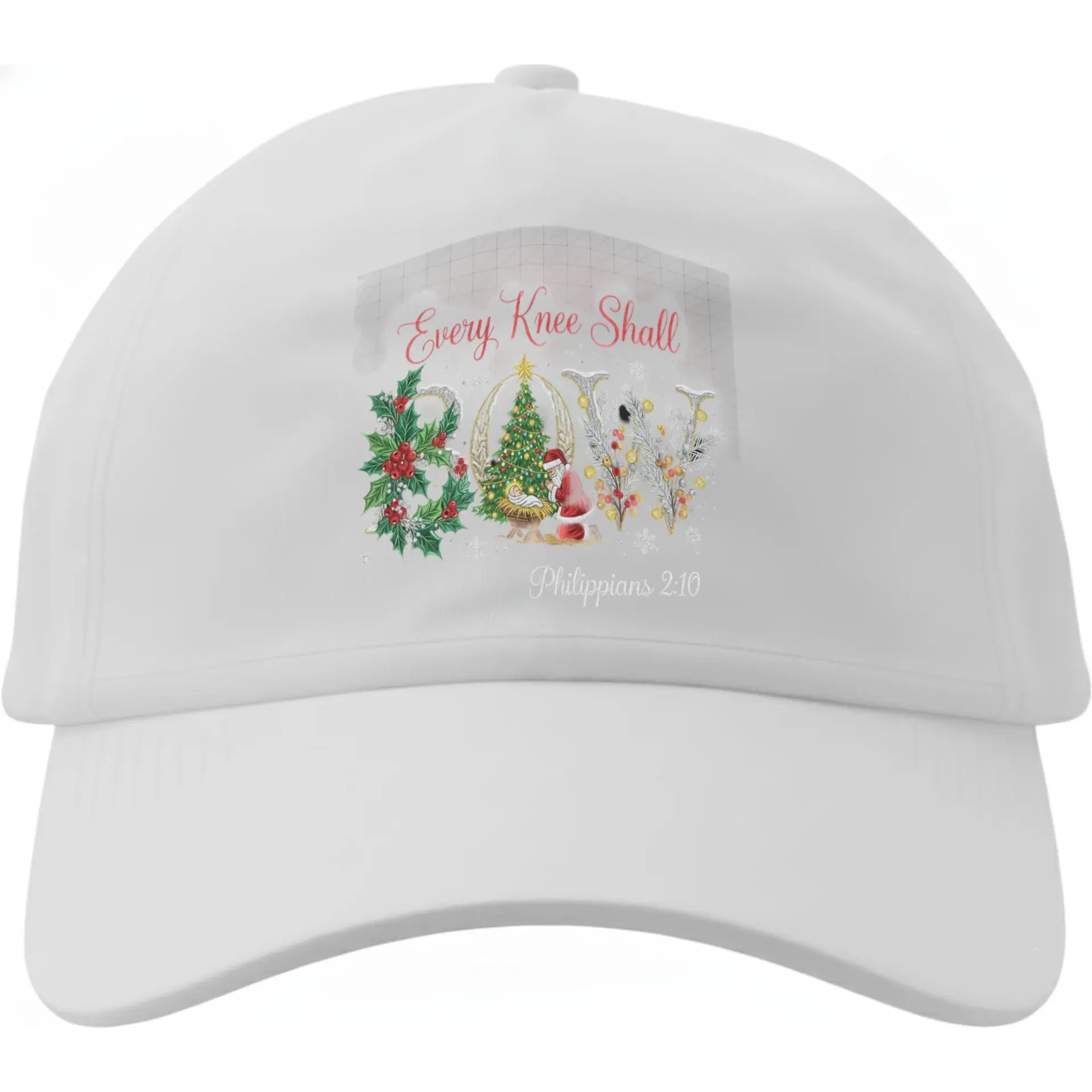 Baseball Cap Every Knee Shall Bow Christmas Design Religious Scripture Cotton Hat with Adjustable Back Strap for Adults
