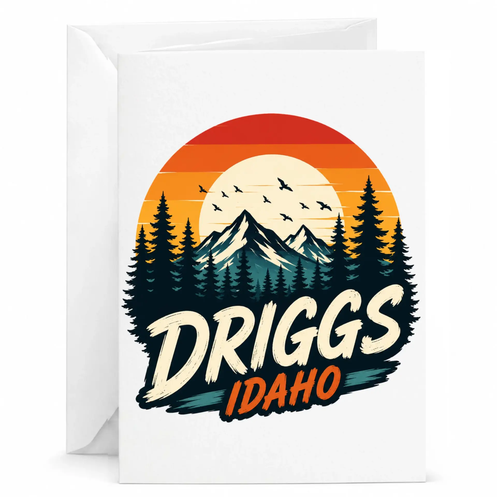 Greeting Card Driggs Idaho Mountain Sunset Nature Theme Artistic Illustration Stationary Folded Note