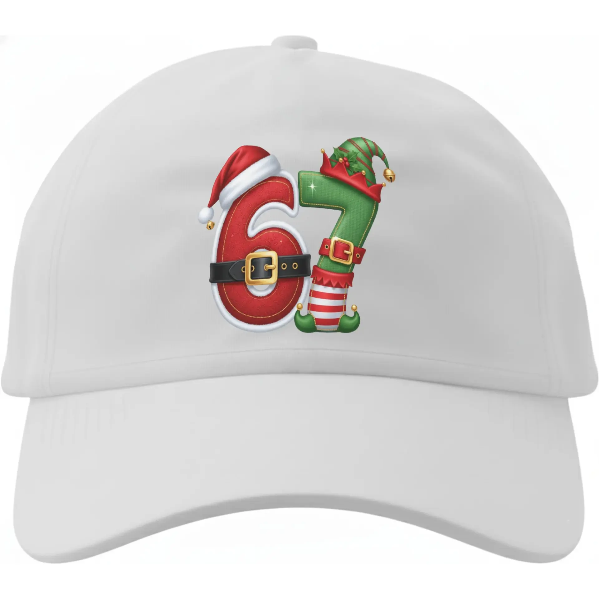 Dad Hat Sixty Seven Christmas Number Graphic Baseball Cap White Cotton Blend Casual Adjustable Strap Accessory