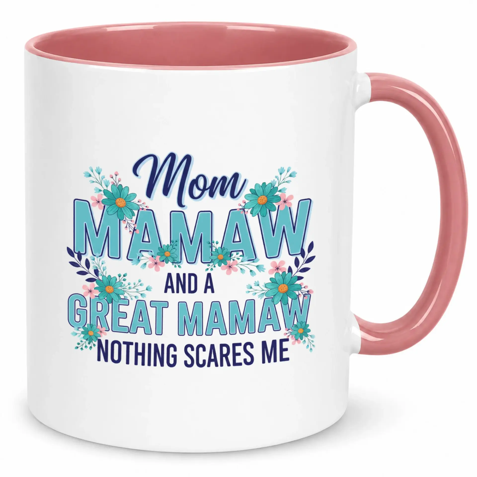 Funny Mom Mamaw Great Ceramic Coffee Mug with Floral Design White and Pink Accent Ideal Gift for Grandmothers