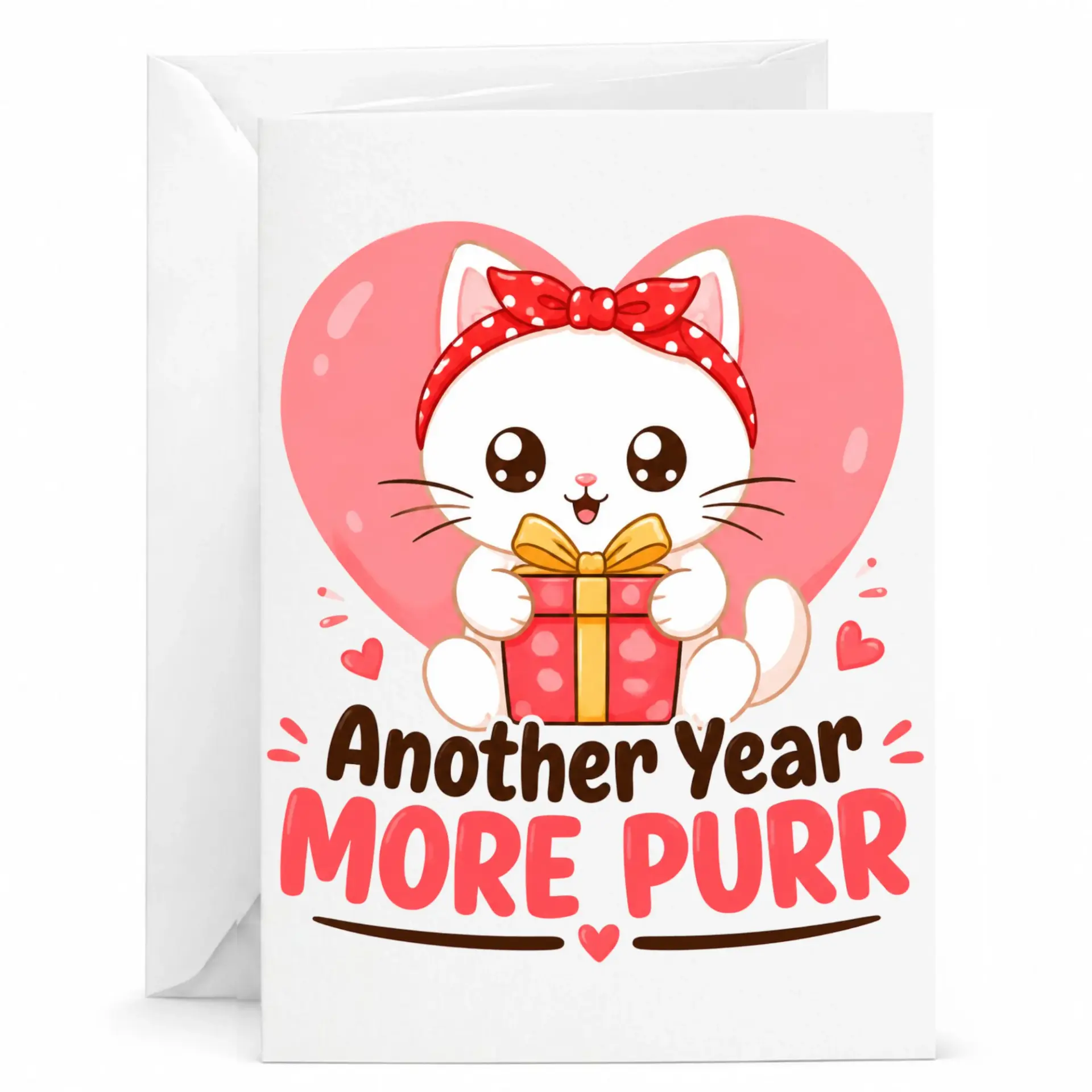 Funny Birthday Card Another Year More Purr Featuring Cute Cartoon Cat with Gift for Cat Lovers and Pet Enthusiasts