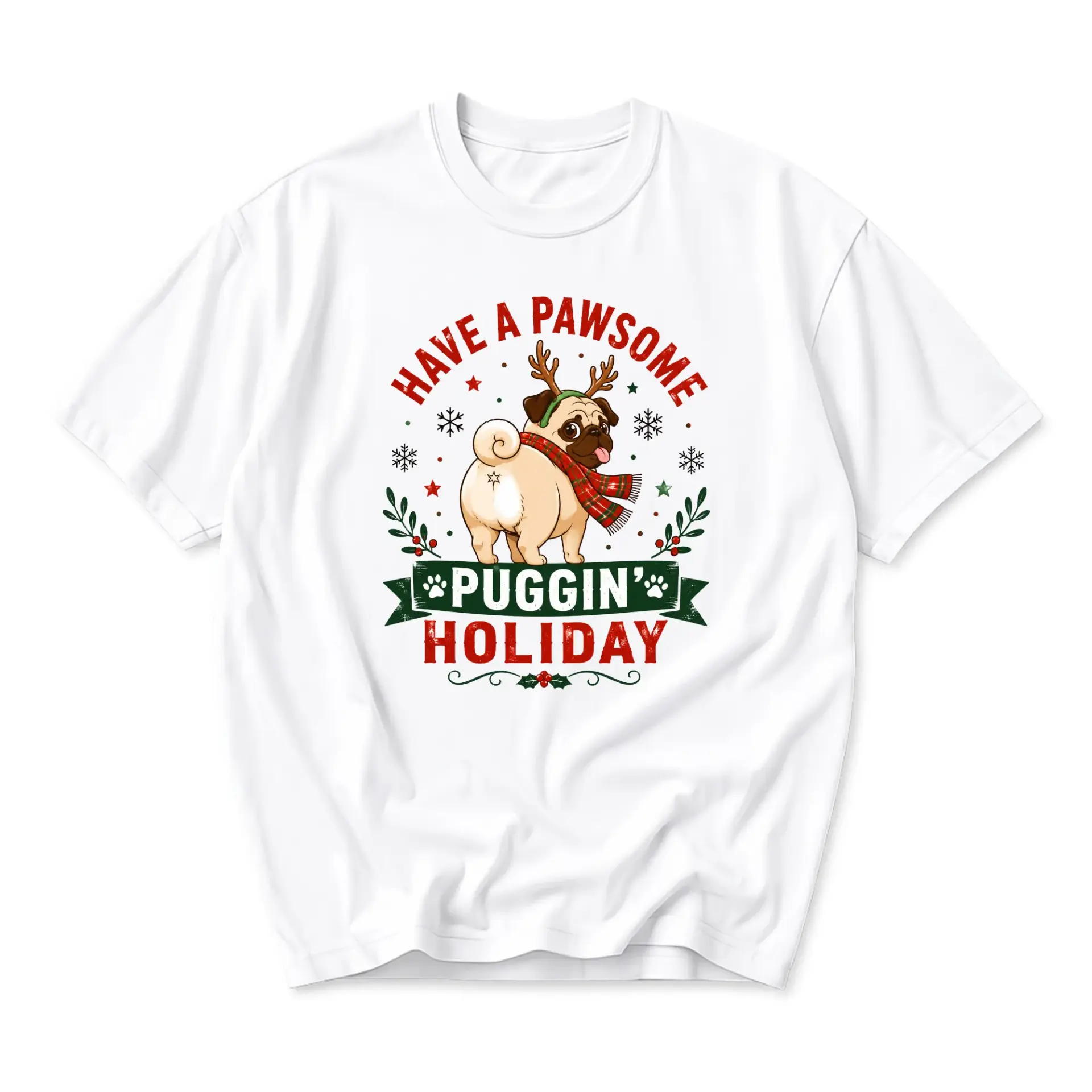 Funny Shirt Have a Pawsome Puggin Holiday Graphic Tee Seasonal Celebration