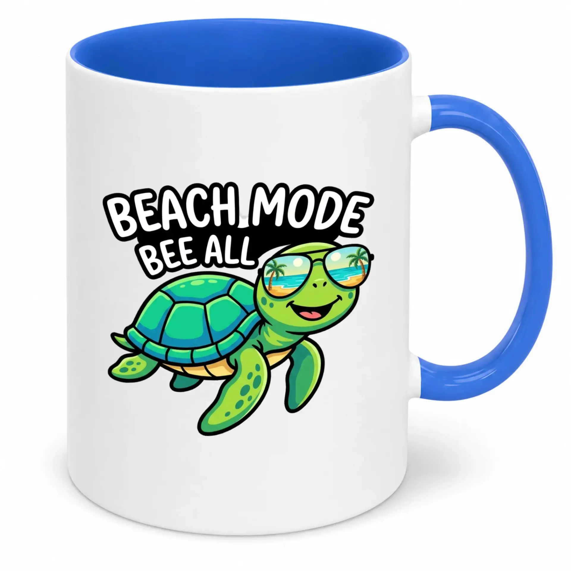 Funny Beach Mode Bee All Turtle Ceramic Coffee Mug with Sunglasses for Summer Vacations and Relaxing Morning Drinks