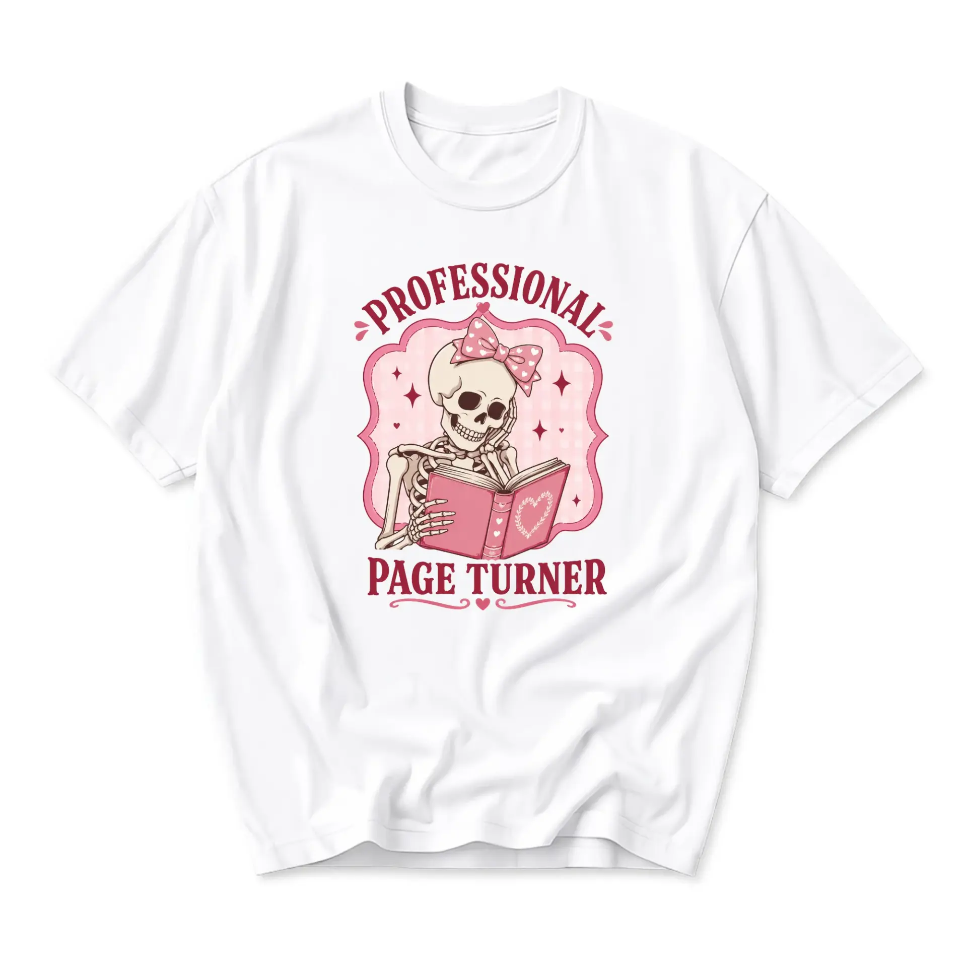 Graphic Tee Professional Page Turner Skeleton Reading Book Shirt Cute Aesthetic Apparel for Book Lovers Casual Wear