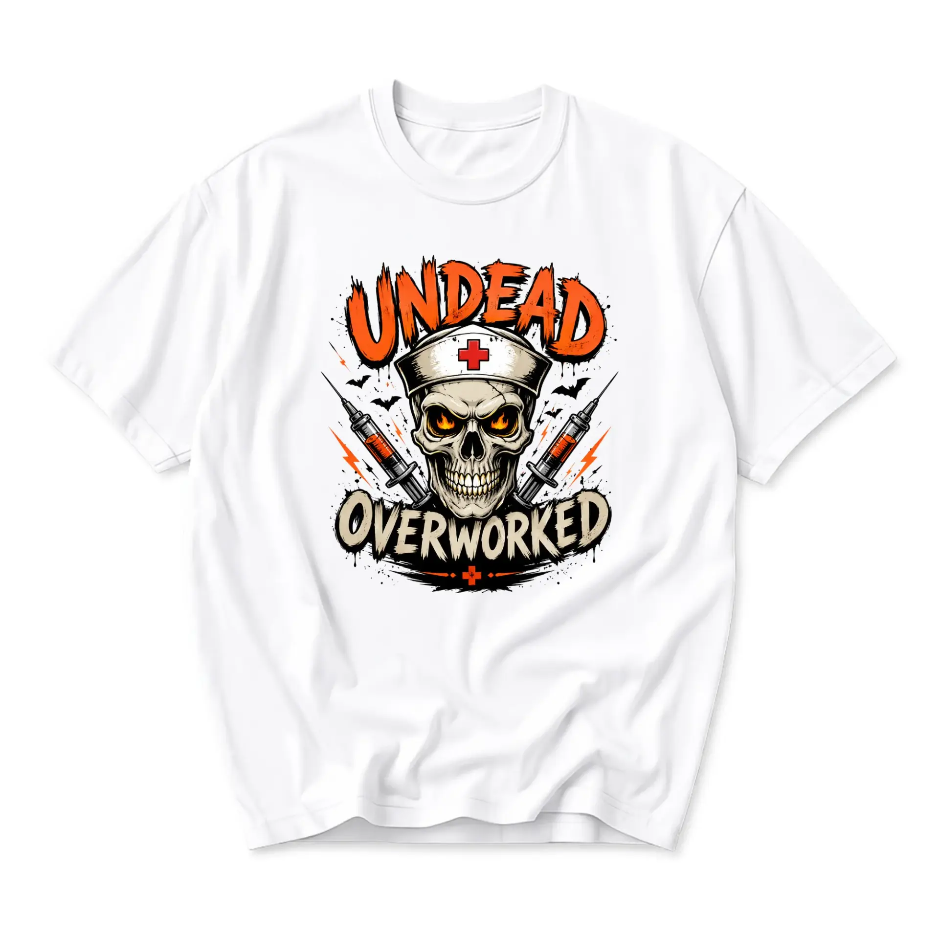Funny Shirt Undead Overworked Graphic Tee Unisex Crew Neck Apparel for Healthcare Workers and Medical Professionals