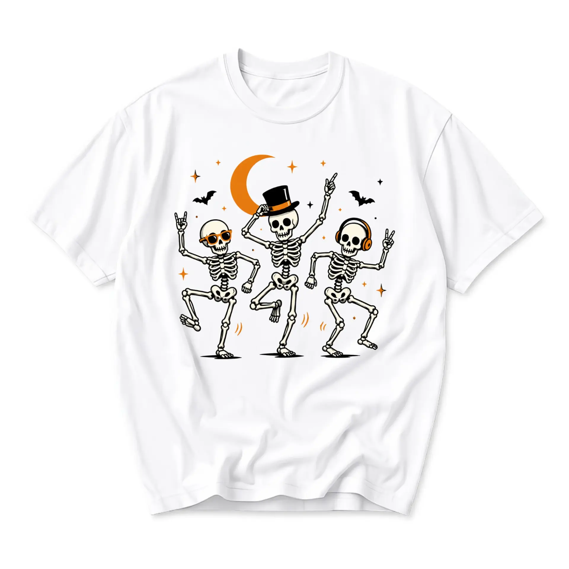 Graphic Tee Unisex Dancing Skeleton Crew Neck Shirt Casual Short Sleeve Apparel for Everyday Comfort and Style