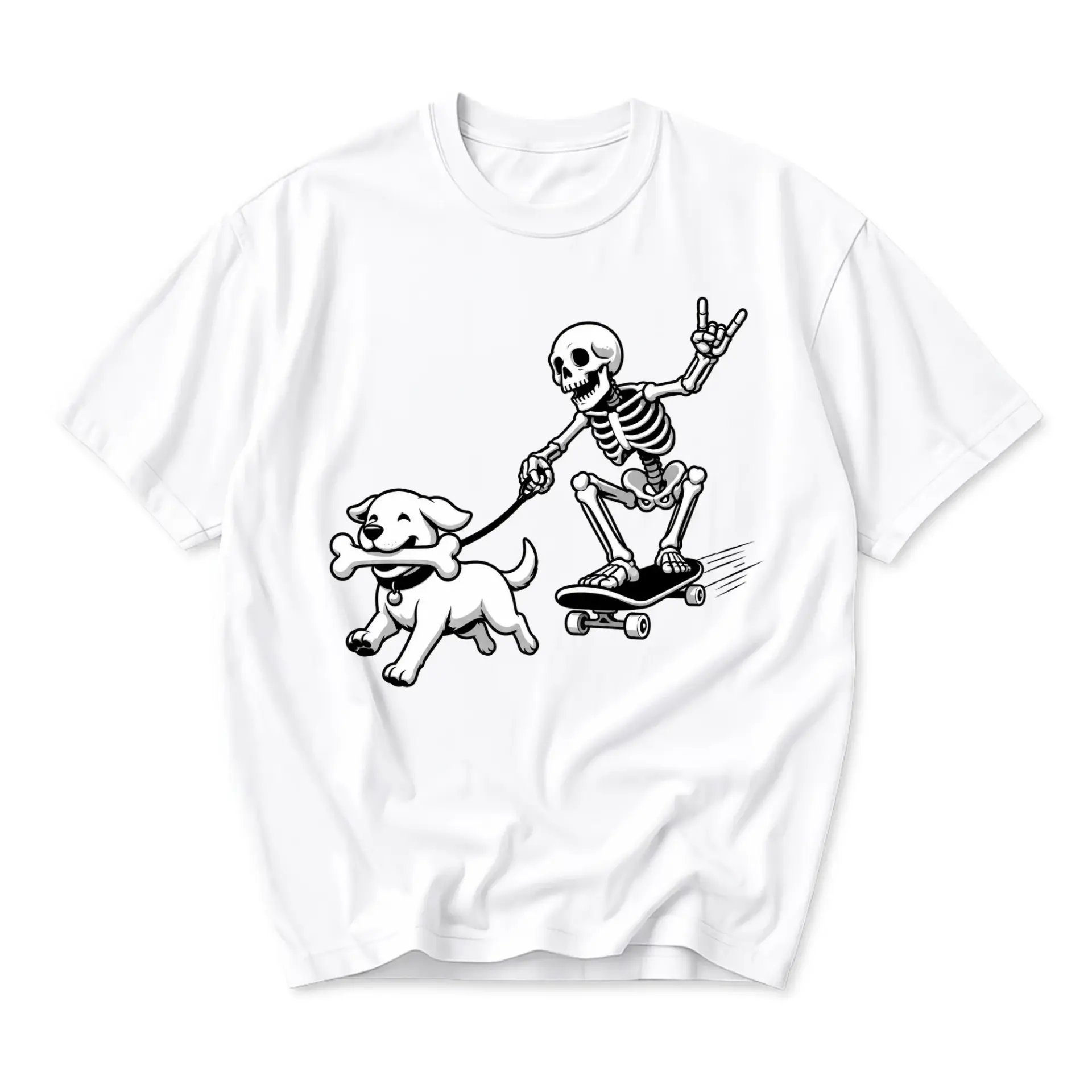 Graphic Tee Unisex Skeleton Riding Skateboard Walking Dog Print Casual Soft Cotton Crew Neck Everyday Short Sleeve