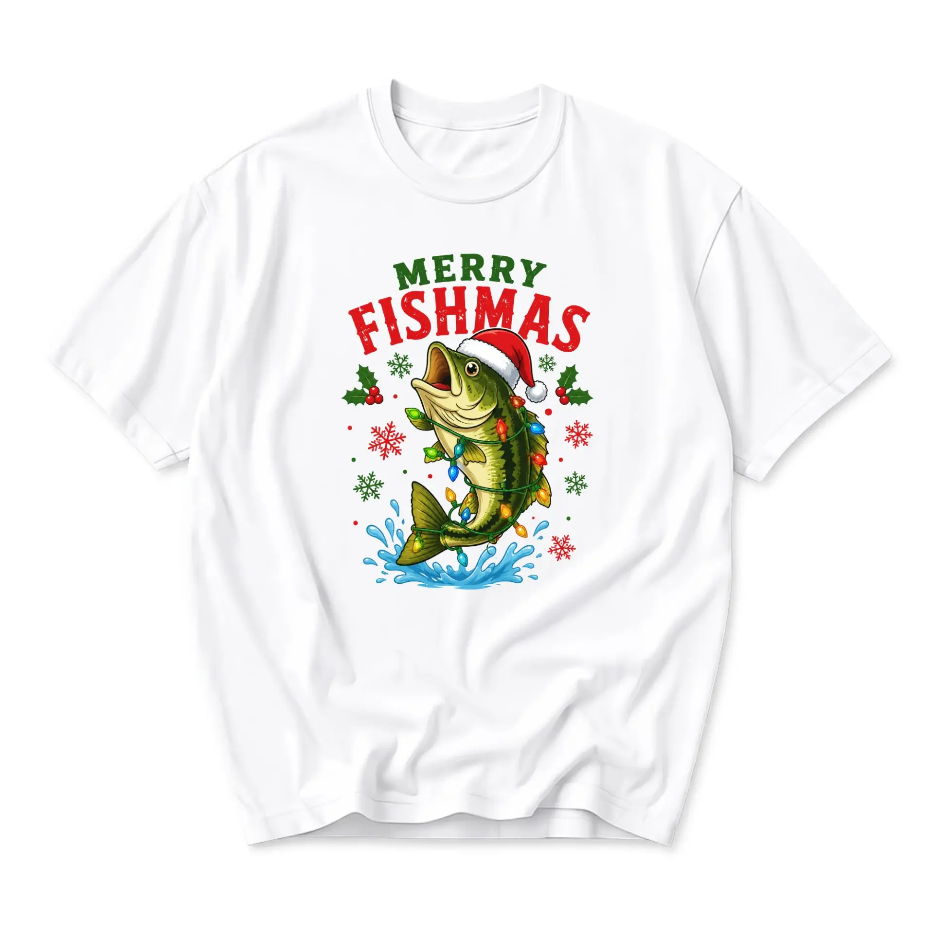 Funny Shirt Merry Fishmas Holiday Graphic Tee Unisex Casual Apparel Festive Fishing Theme Crew Neck Comfortable Top