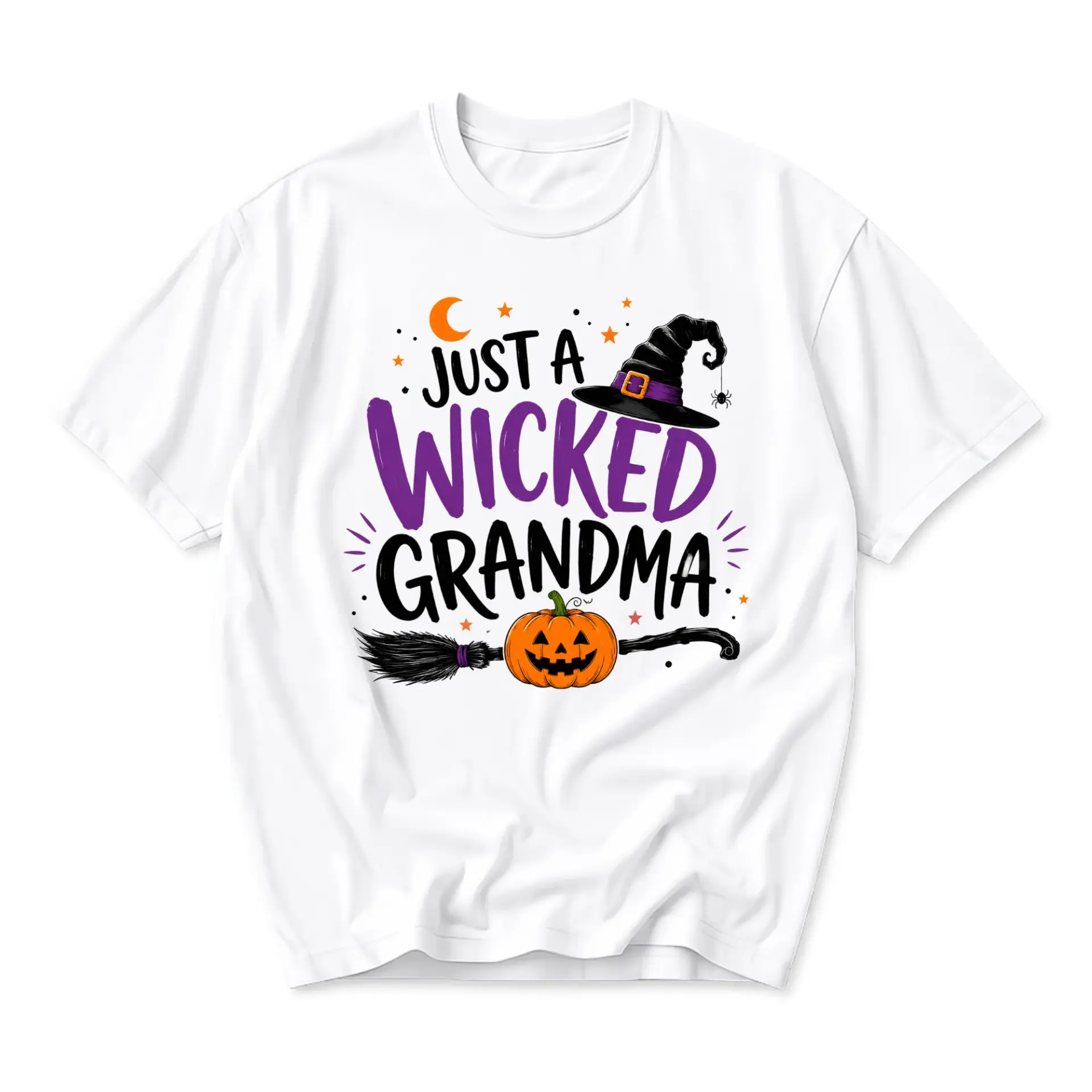 Funny Shirt Just a Wicked Grandma Graphic Tee Halloween Costume Seasonal Apparel Unisex Crew Neck Casual Cotton Top