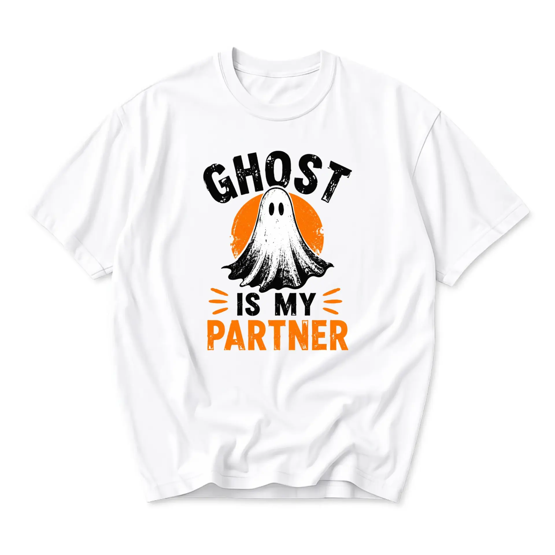 Funny Shirt Ghost Is My Partner Graphic Tee Unisex Crew Neck Casual Cotton Blend Soft Print Apparel for Adults