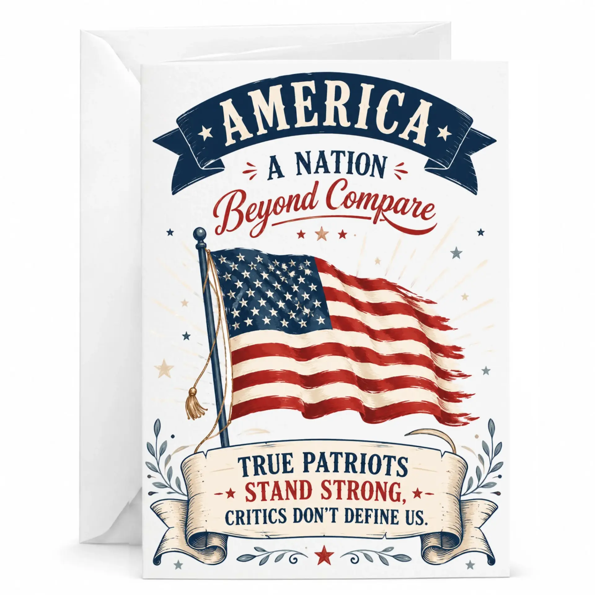 Greeting Card America a Nation Compare Patriotic Flag Design Note for Friends and Family