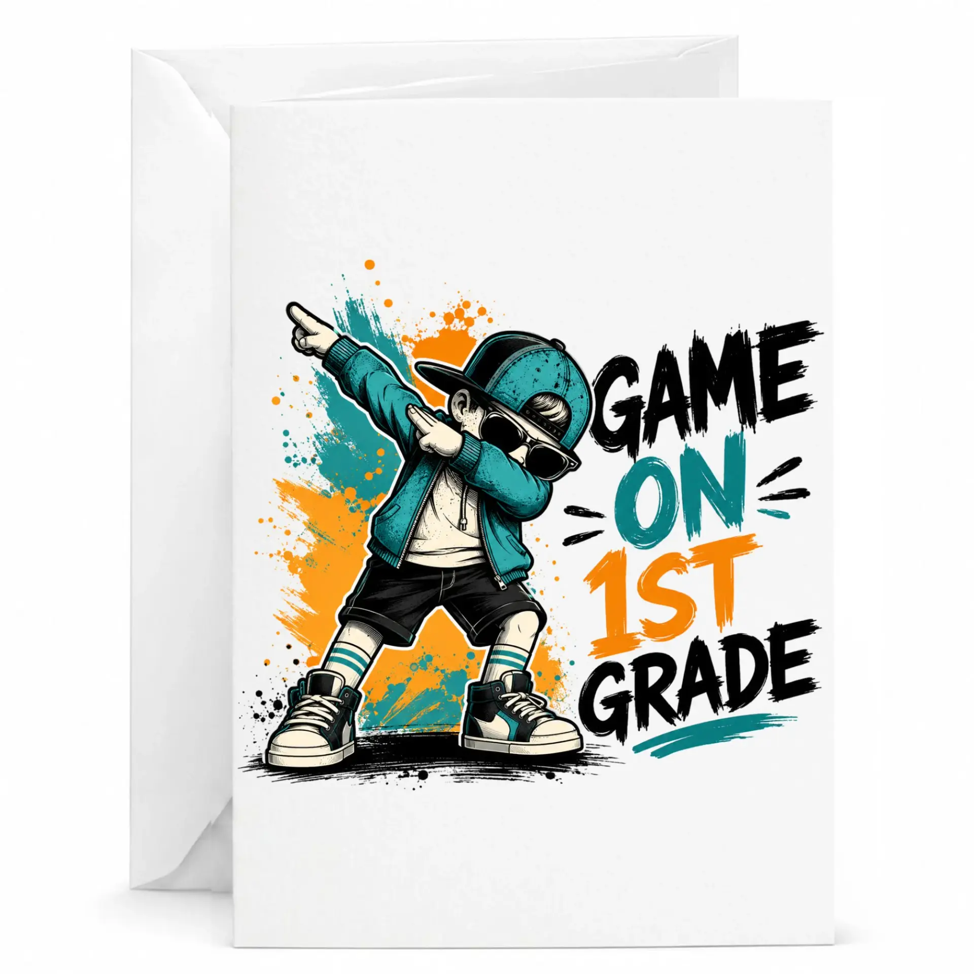Funny School Achievement Greeting Card 1st Design with Dab Pose Character Note