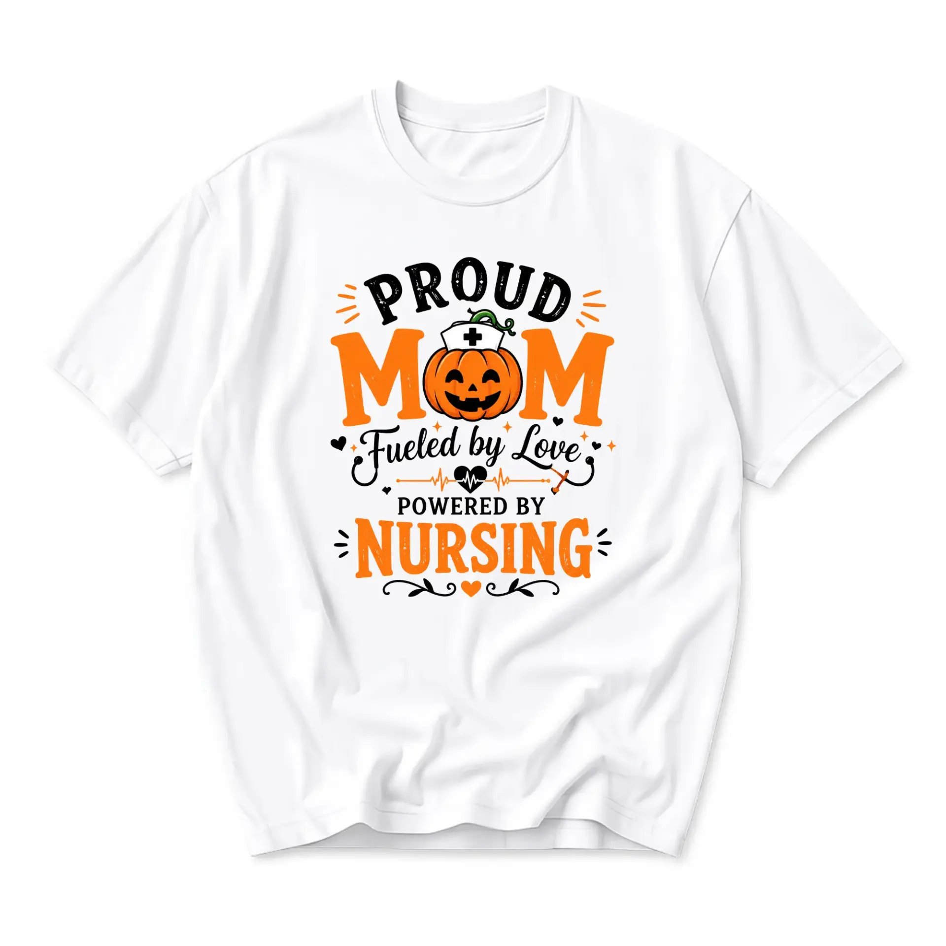 Graphic Tee Proud Mom Pumpkin Nurse Design Unisex Crew Neck Short Sleeve Shirt for Casual Everyday Outfit Wear