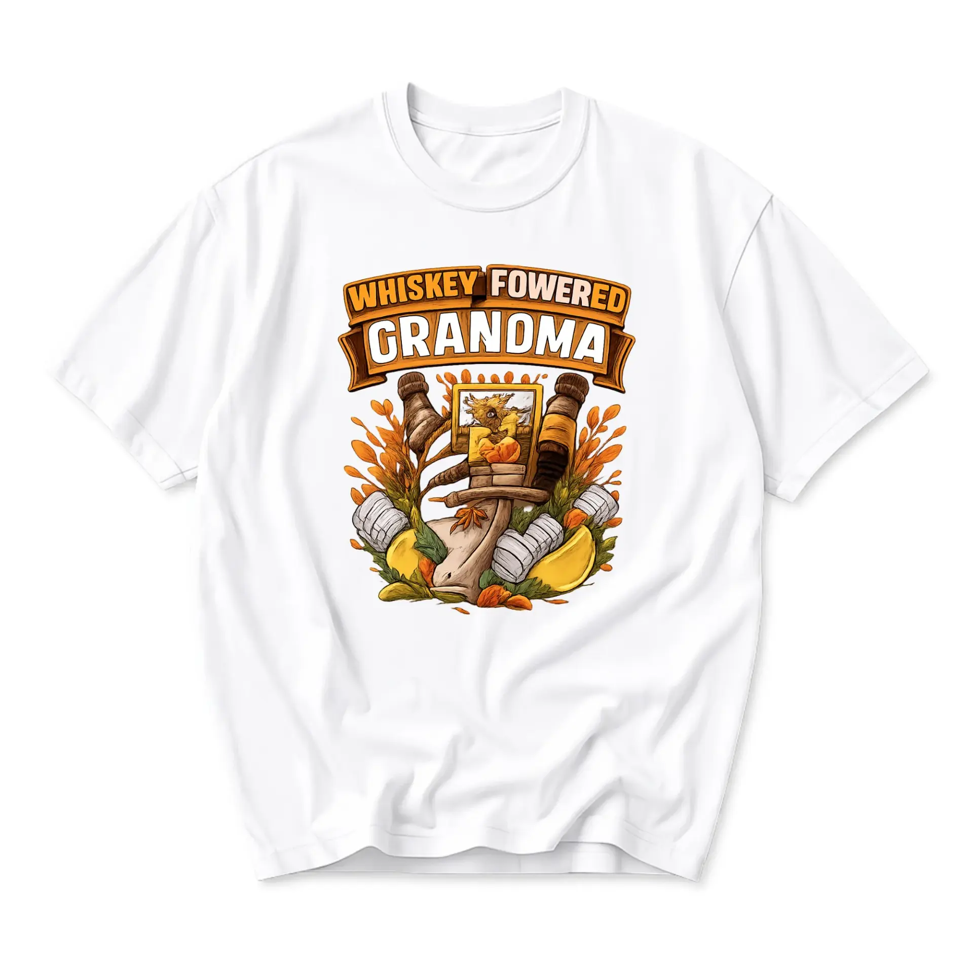 Funny Shirt Whiskey Powered Grandma Graphic Tee Retro Style Illustration Casual Unisex Cotton Crew Neck Top