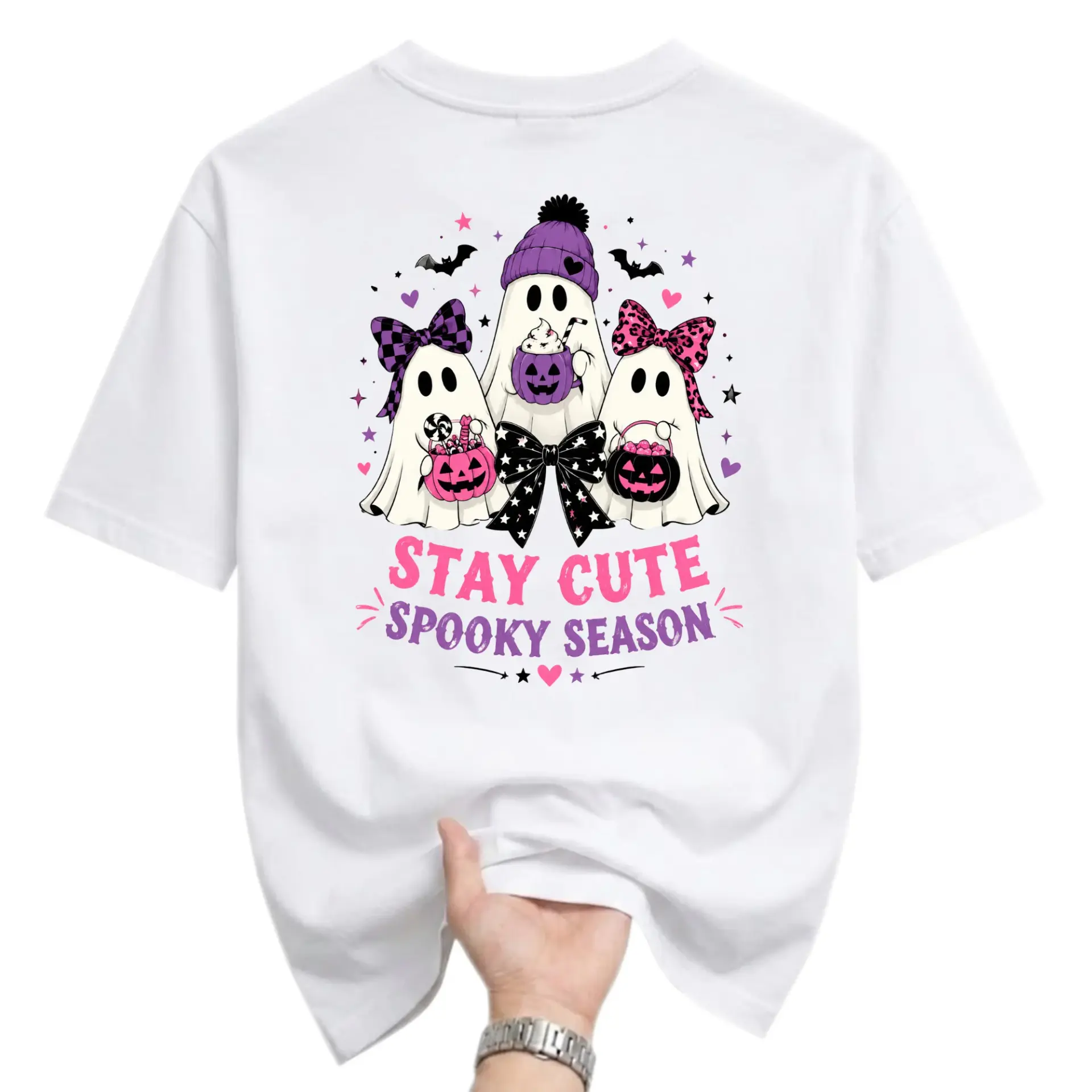 Funny Shirt Stay Cute Spooky Season Ghost Graphic Tee Halloween Inspired Unisex Short Sleeve Crew Neck Cotton Apparel