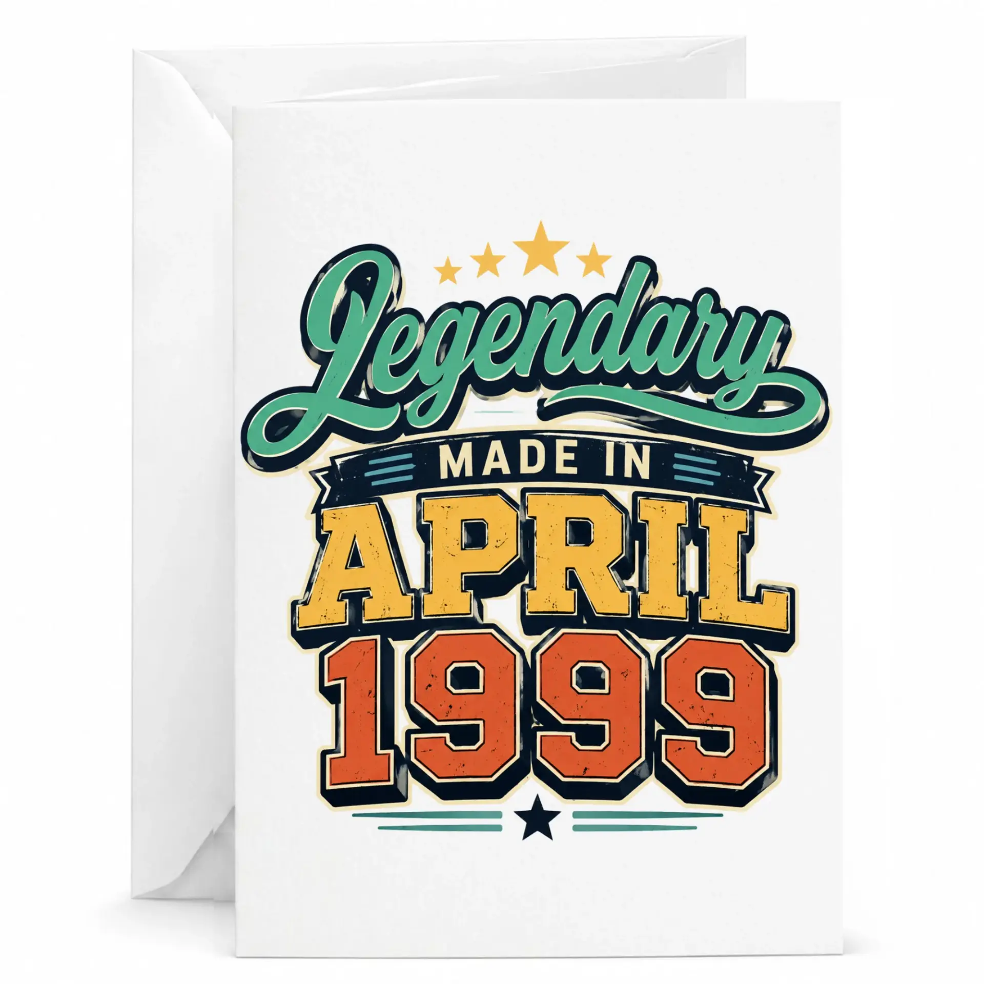 Birthday Card Legendary Made in April 1999 Vintage Style Retro Typography Greeting Card with White Envelope
