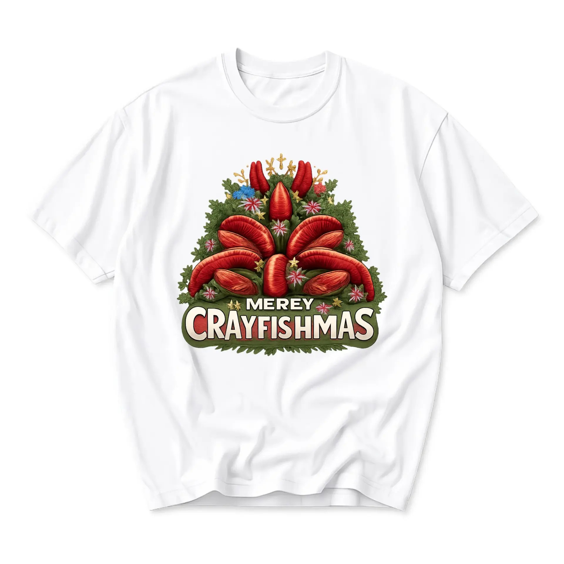 Funny Shirt Merry Crayfishmas Holiday Seafood Themed Unisex Graphic Printed