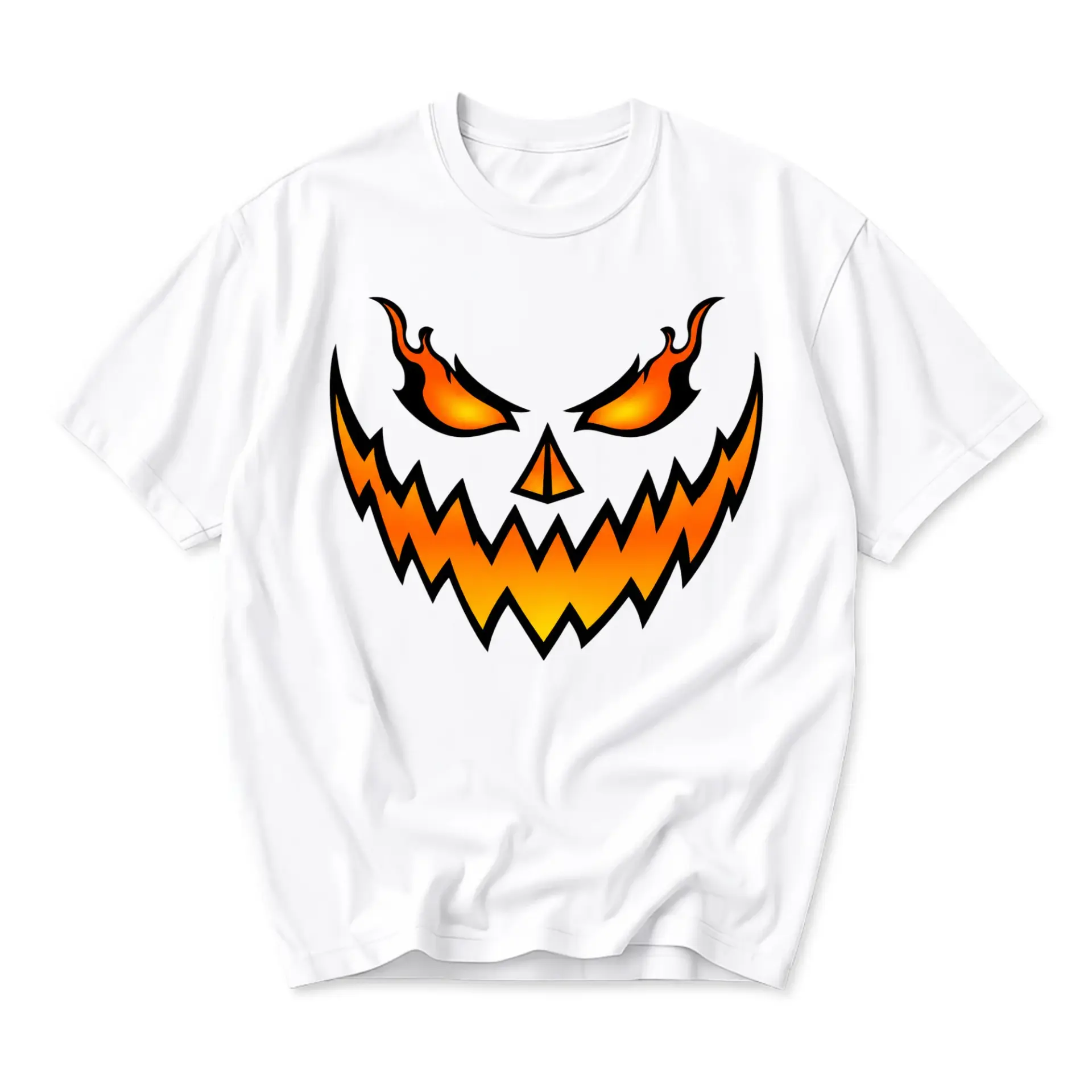 Graphic Tee Pumpkin Face Design Unisex Crew Neck Short Sleeve Cotton Blend Shirt for Casual Wear and Holiday Parties