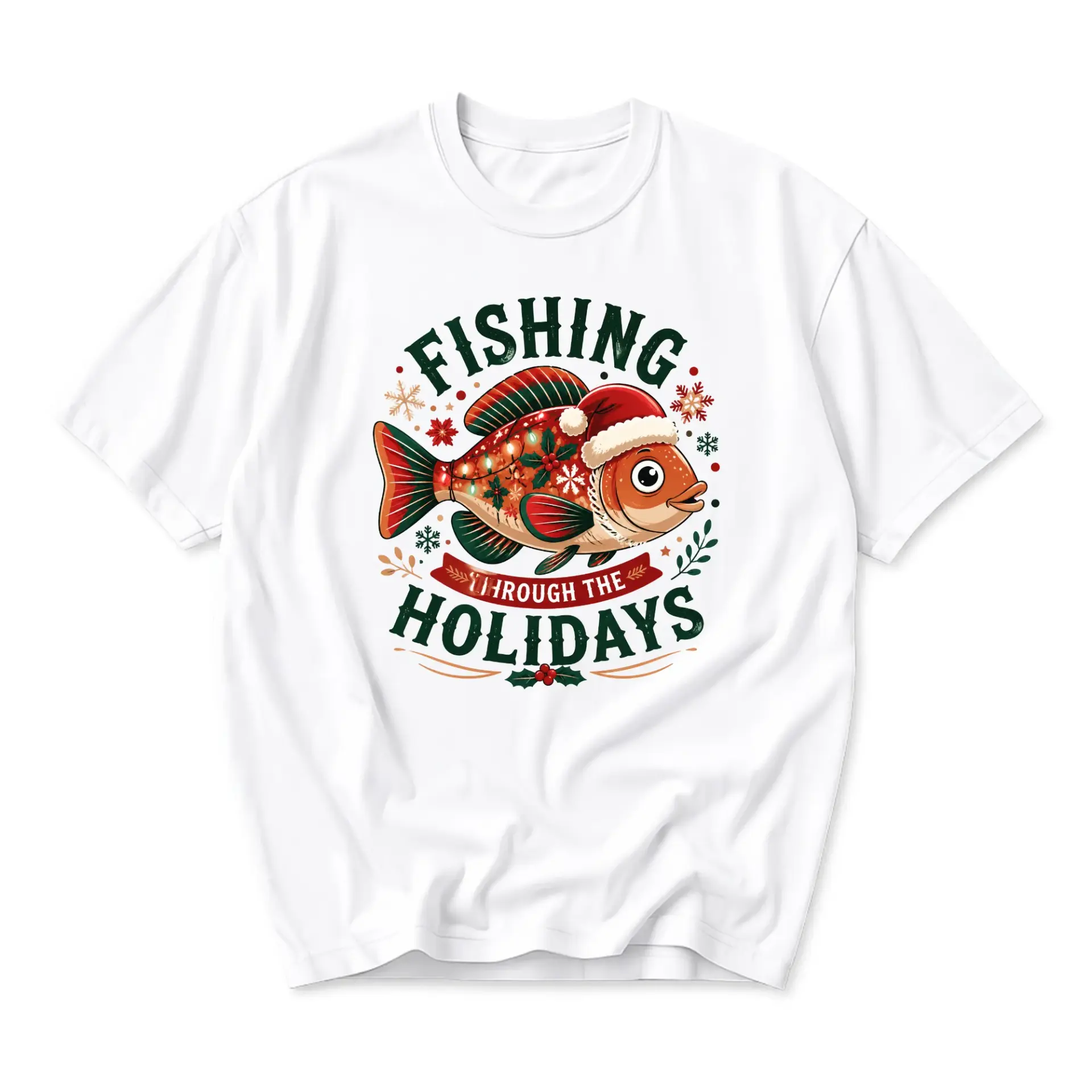 Funny Shirt Fishing Through the Holidays Graphic Tee Unisex Casual Apparel