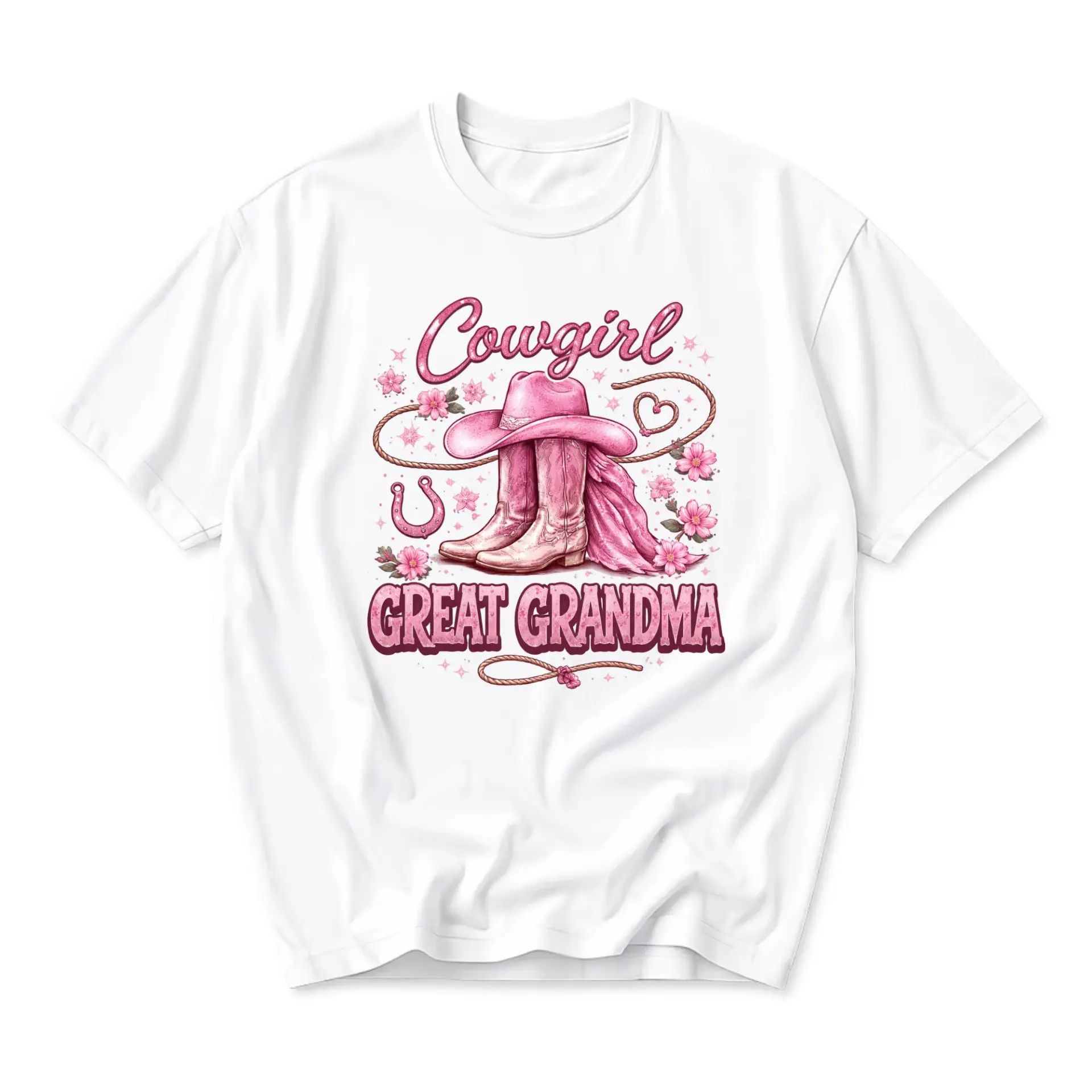 Graphic Tee Cowgirl Great Grandma Western Style Short Sleeve Crew Neck