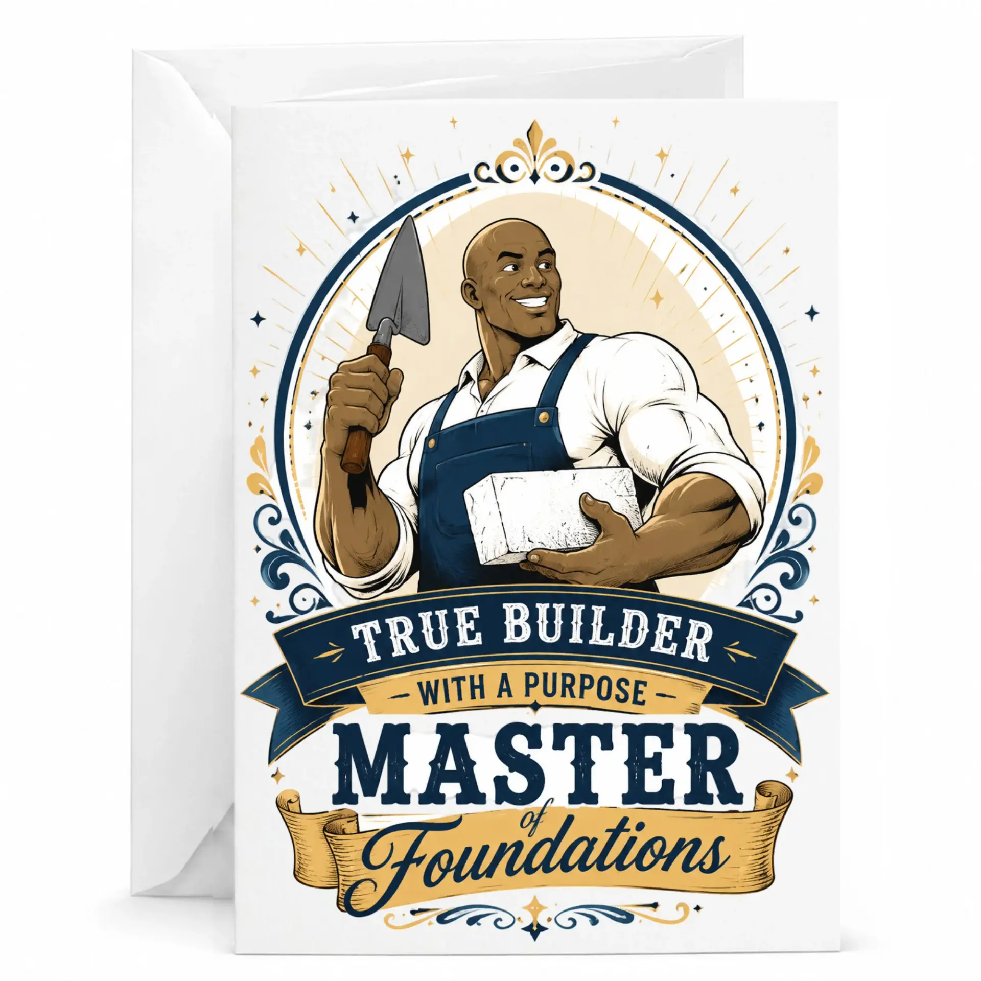 Greeting Card True Builder with a Purpose Master of Foundations Illustrated Professional Construction Theme Note Card
