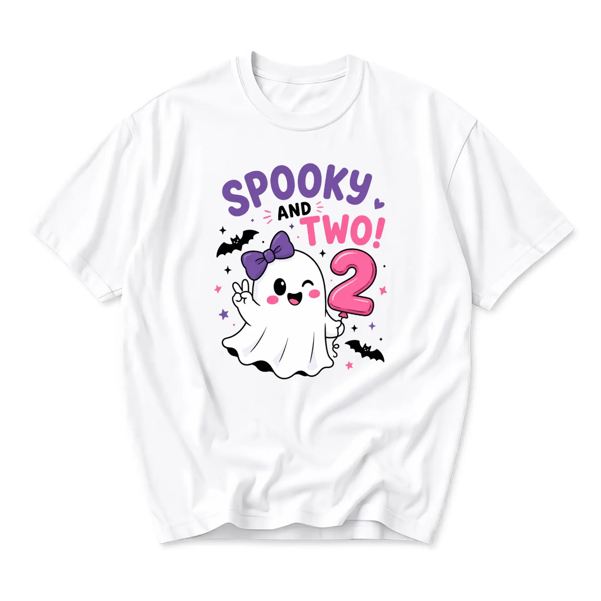 Graphic Tee Spooky and Two Ghost Halloween Print Unisex Crew Neck Shirt for Casual Everyday Wear and Seasonal Events