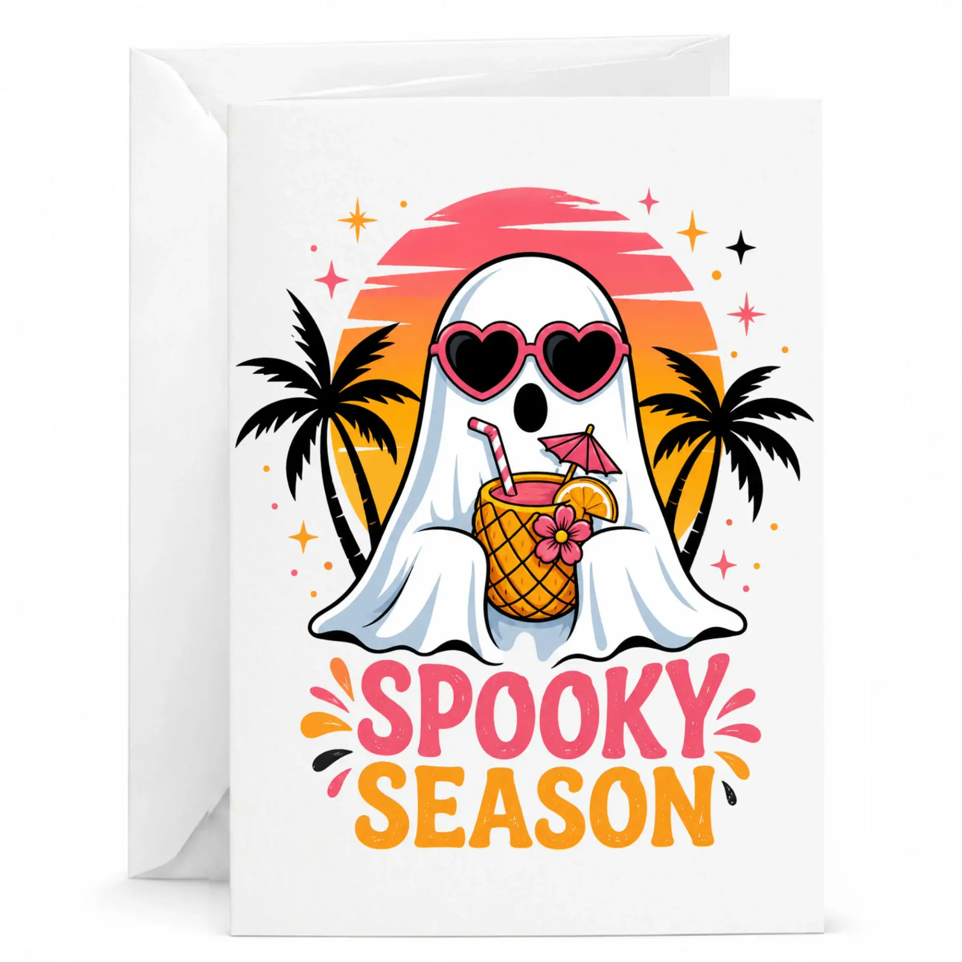 Funny Greeting Card Spooky Season Tropical Print Premium Stationery for Seasonal Greetings and Special Occasions