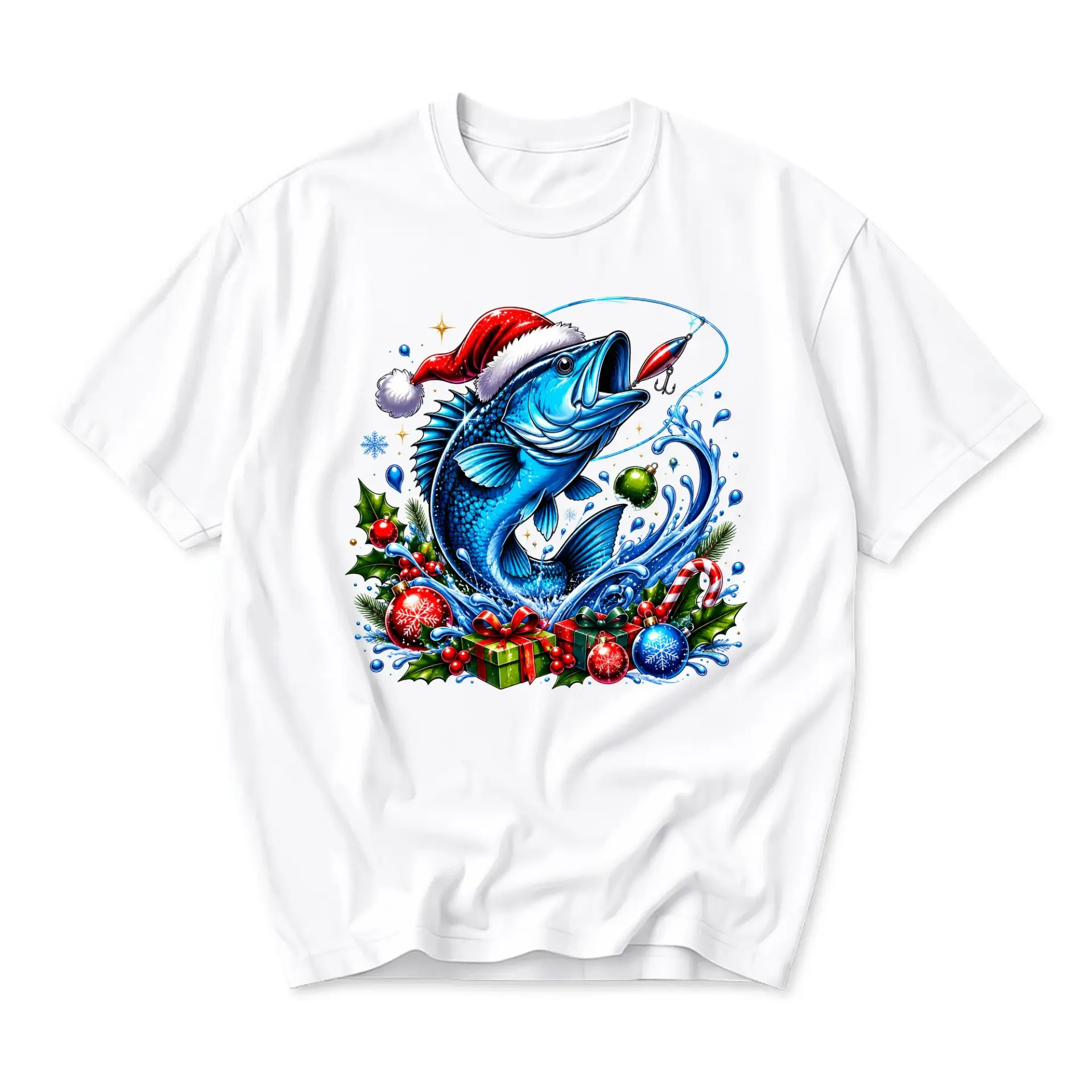 Funny Shirt Holiday Fishing Graphic Tee Unisex Crew Neck Casual Everyday Wear Soft Cotton Blend White Top