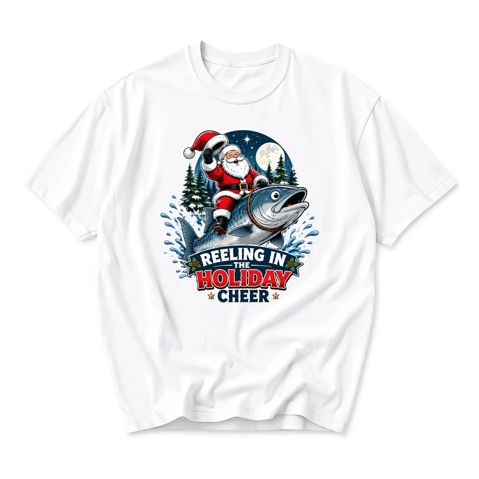 Funny Shirt Reeling in the Holiday Cheer Graphic Tee Christmas Fishing