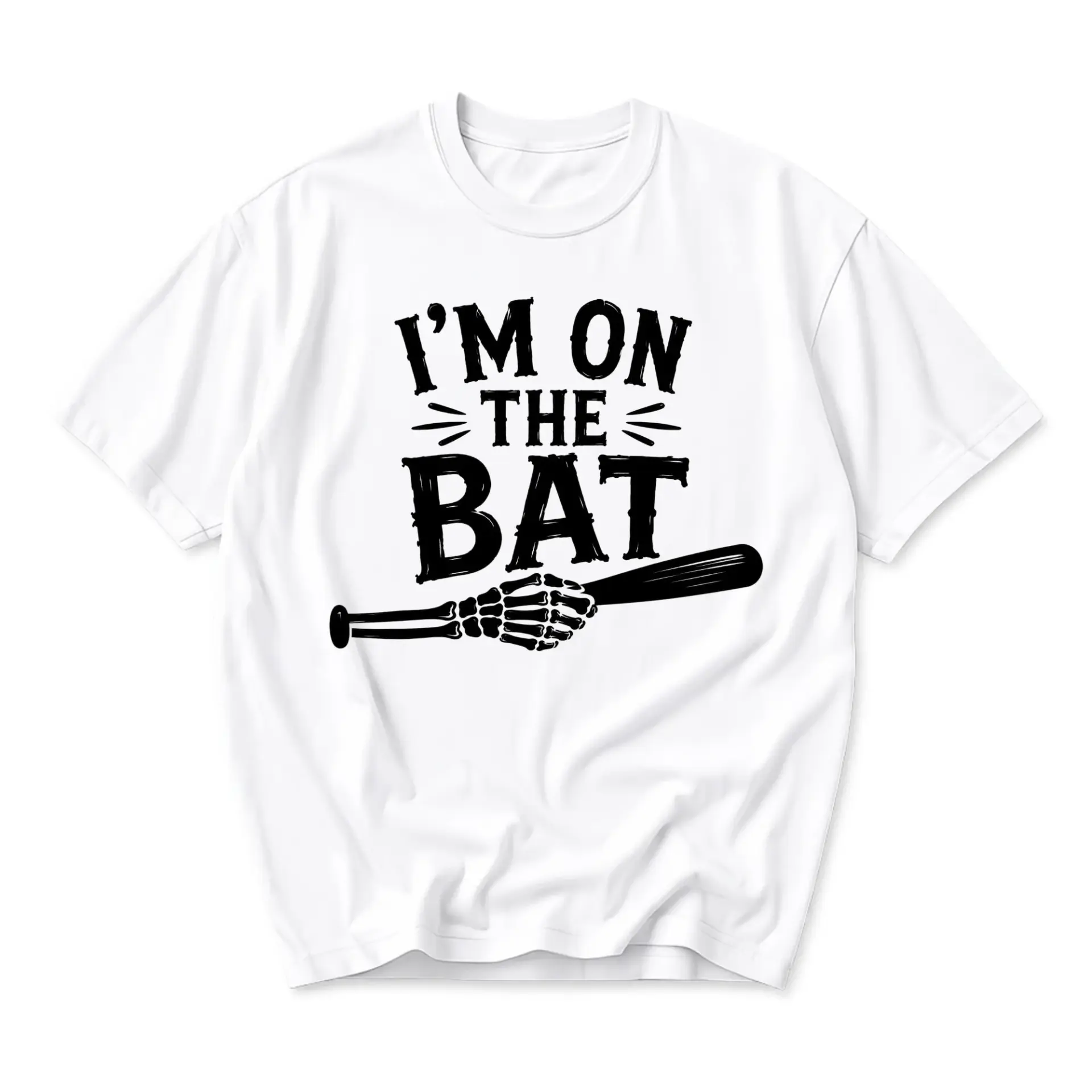 Funny Shirt I Am on the Bat Skeleton Hand Graphic Tee Unisex Casual Wear Comfortable Cotton Crew Neck Top Apparel