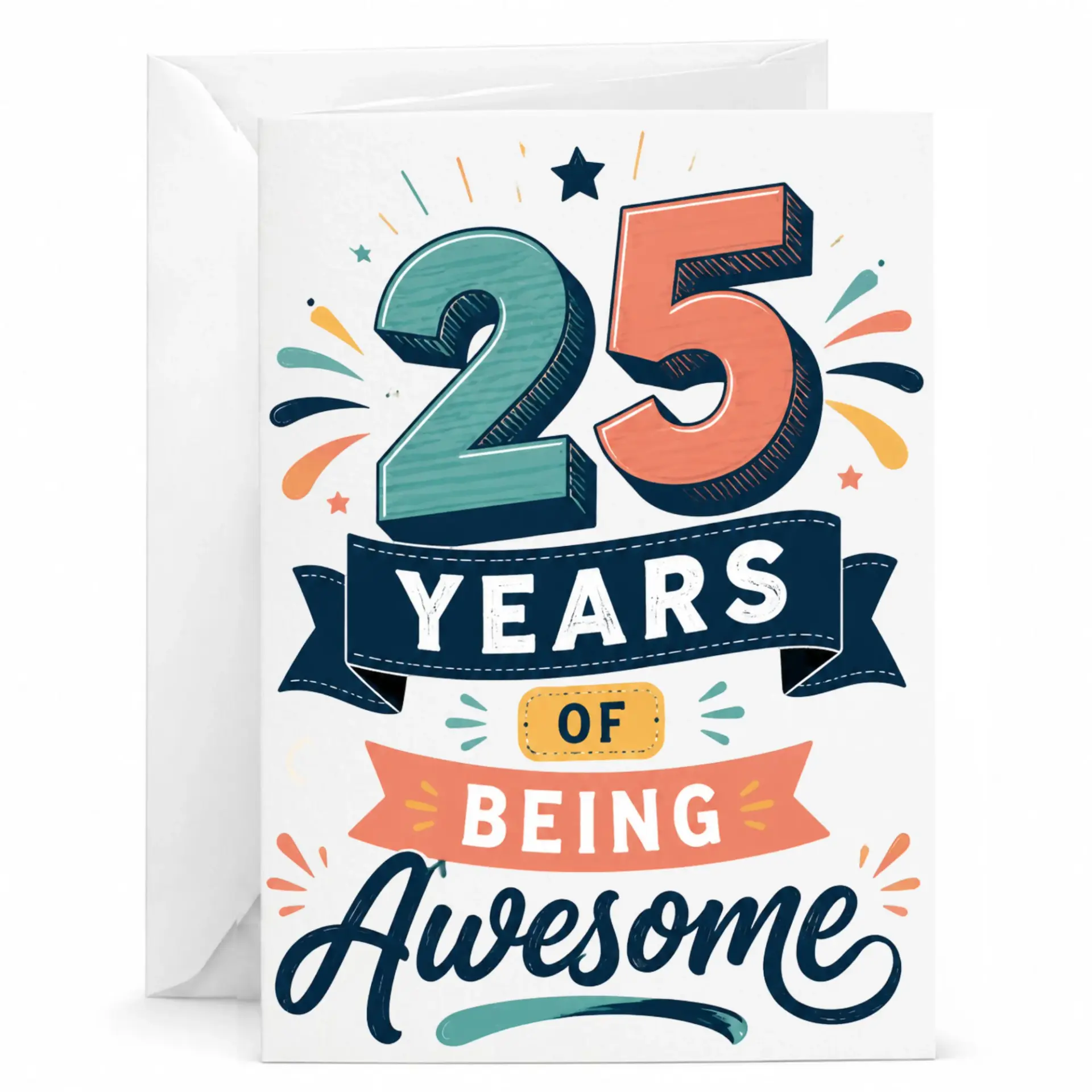 Birthday Card 25 Years of Being Awesome Fun Milestone Anniversary Greeting Card for Friends and Family with Envelope