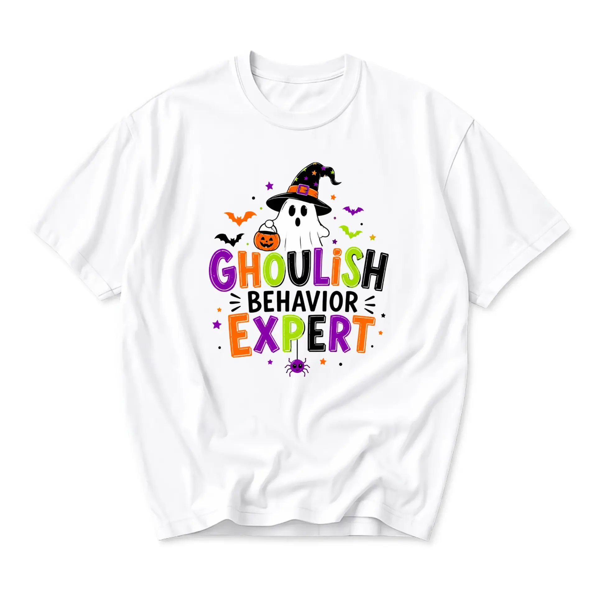 Funny Shirt Ghoulish Behavior Expert Halloween Ghost Graphic Tee Unisex Casual Crew Neck Soft Cotton Apparel