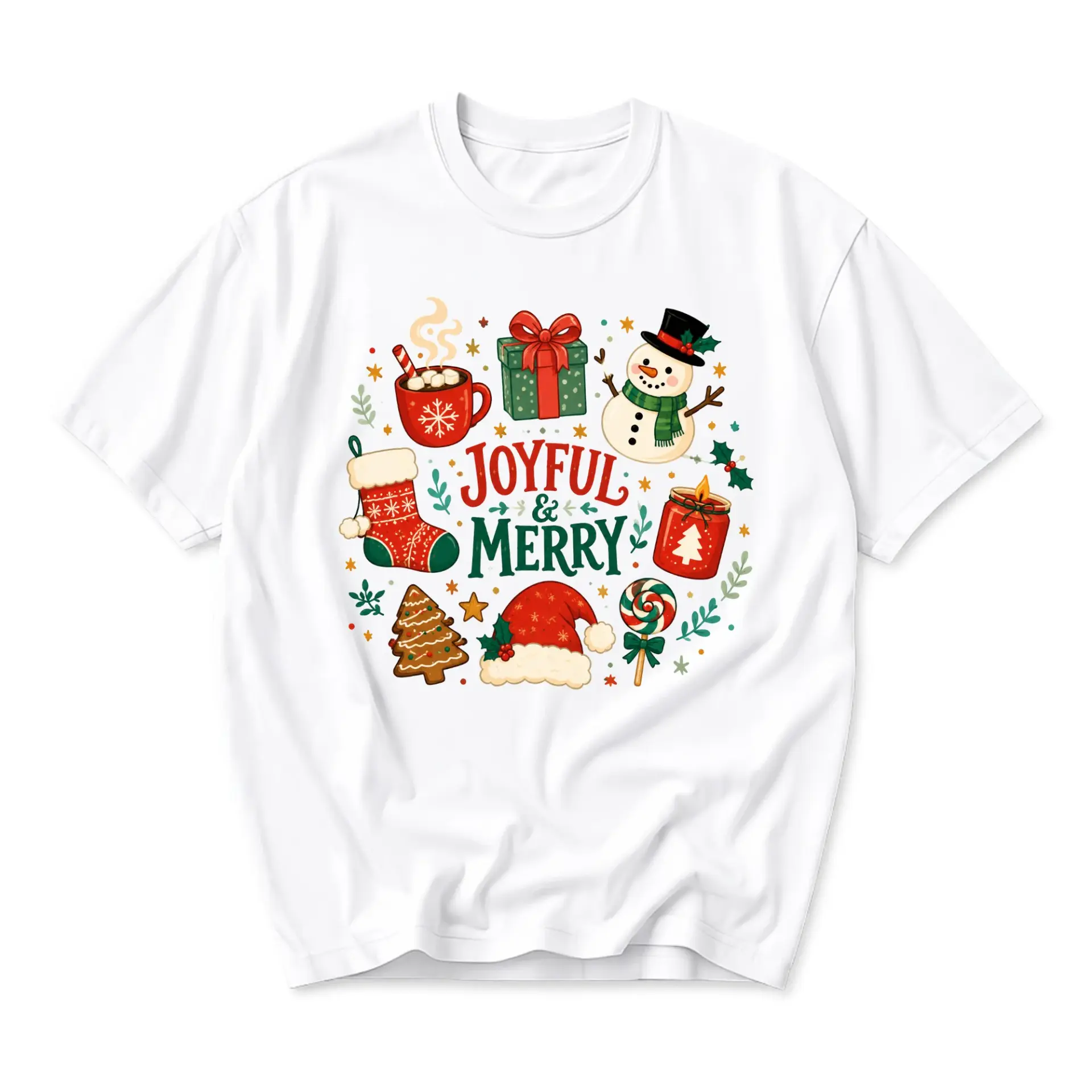 Graphic Tee Joyful and Merry Holiday Illustration Unisex Crew Neck Short