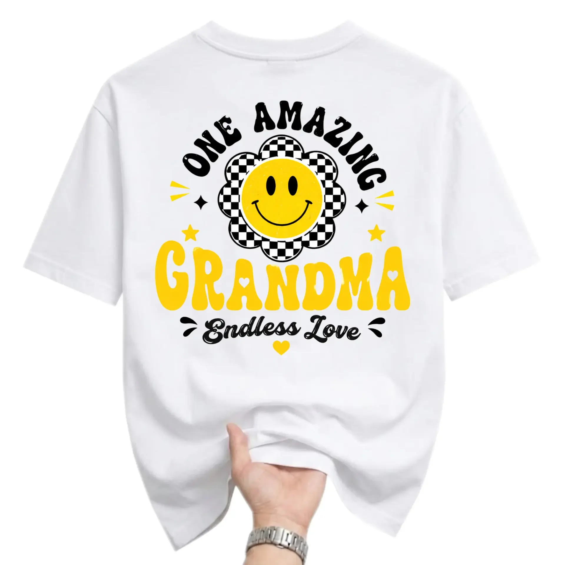 Graphic Tee One Amazing Grandma Retro Checkerboard Unisex Casual Crew Neck T-Shirt White