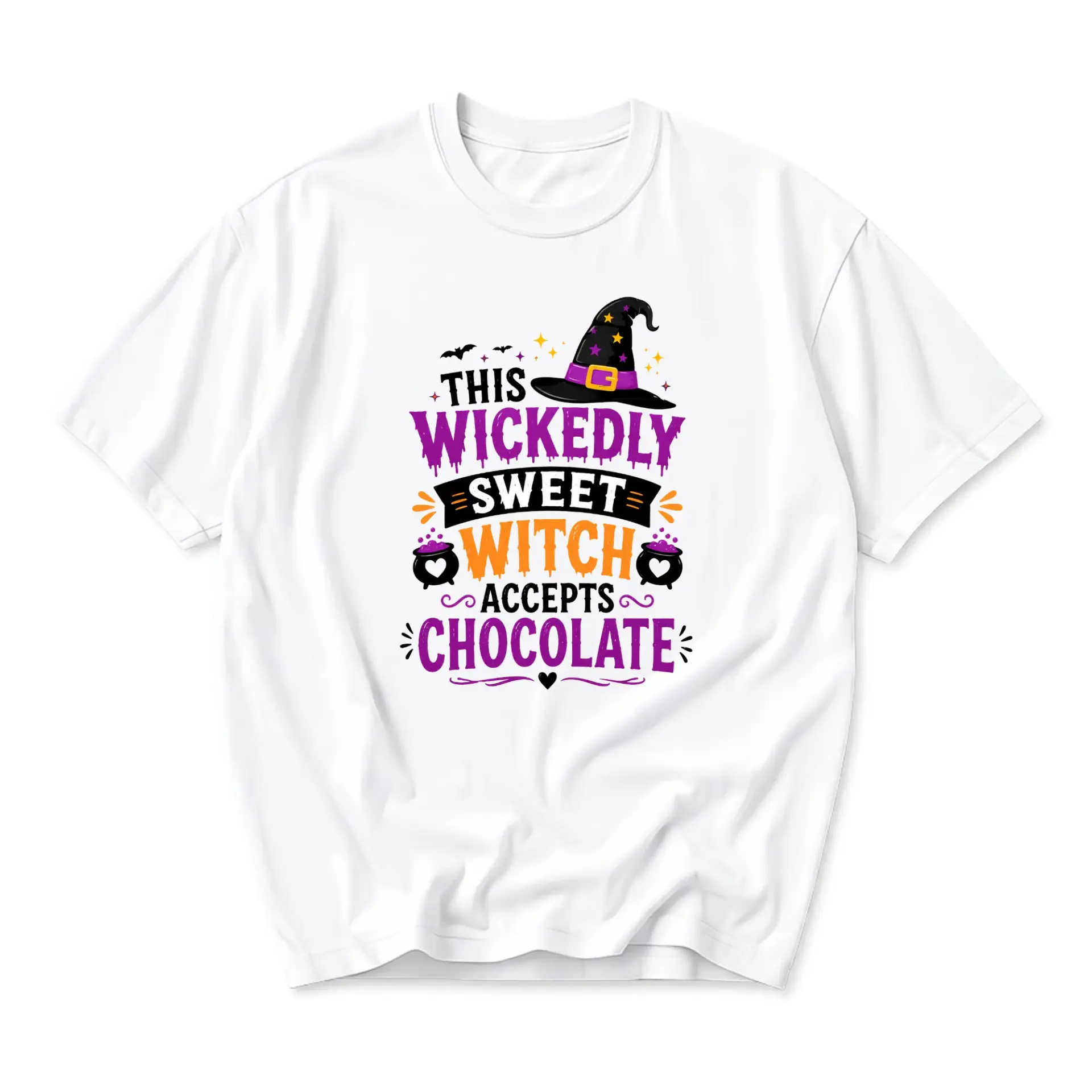 Funny Shirt This Wickedly Sweet Witch Accepts Chocolate Graphic Tee Casual Holiday Season Unisex Crew Neck T-Shirt